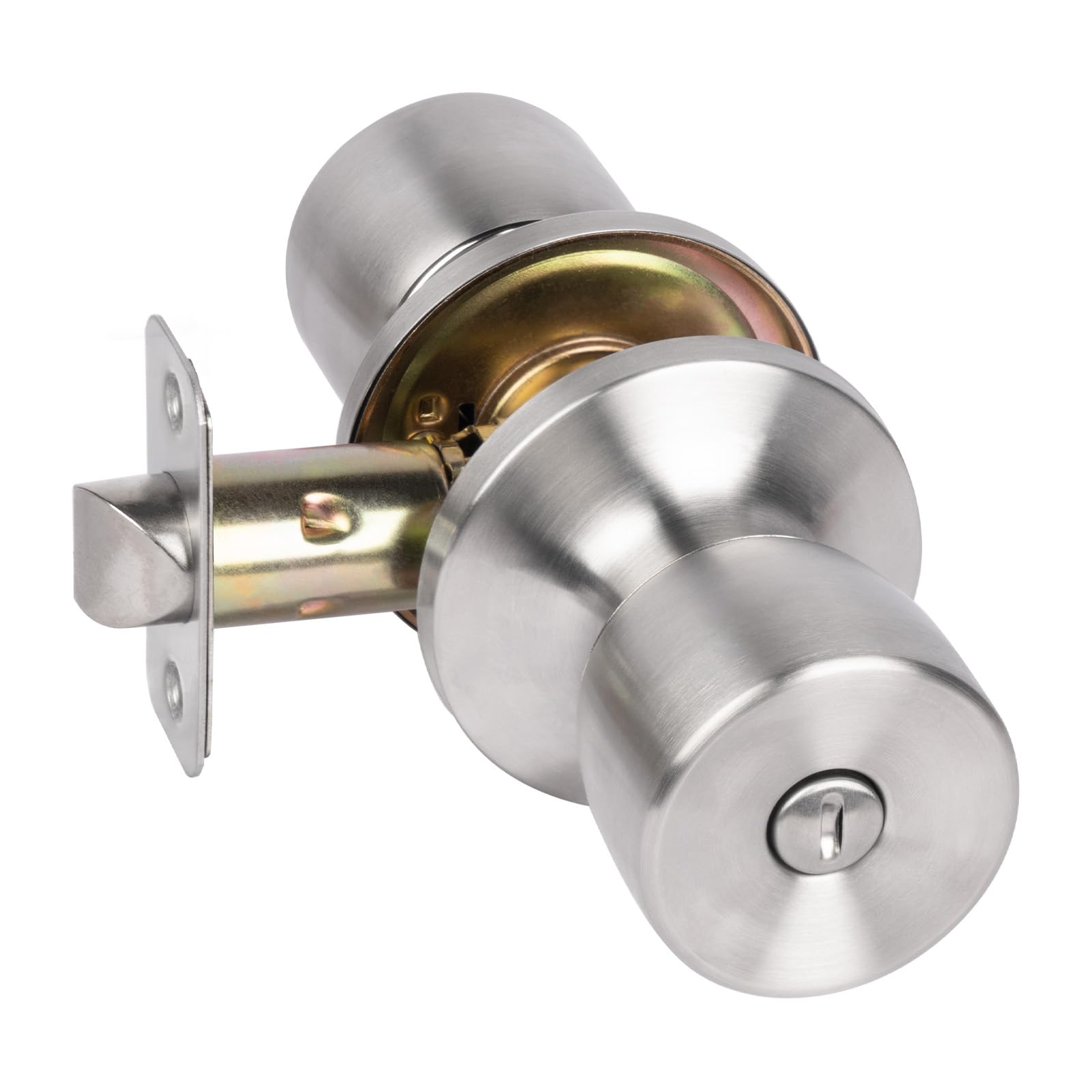 **Keyless Privacy Door Knob with Lock - Round Ball Interior Door Handle in Satin Nickel for Bedroom, Bathroom & Home Security - Perfect for Privacy & Safety**