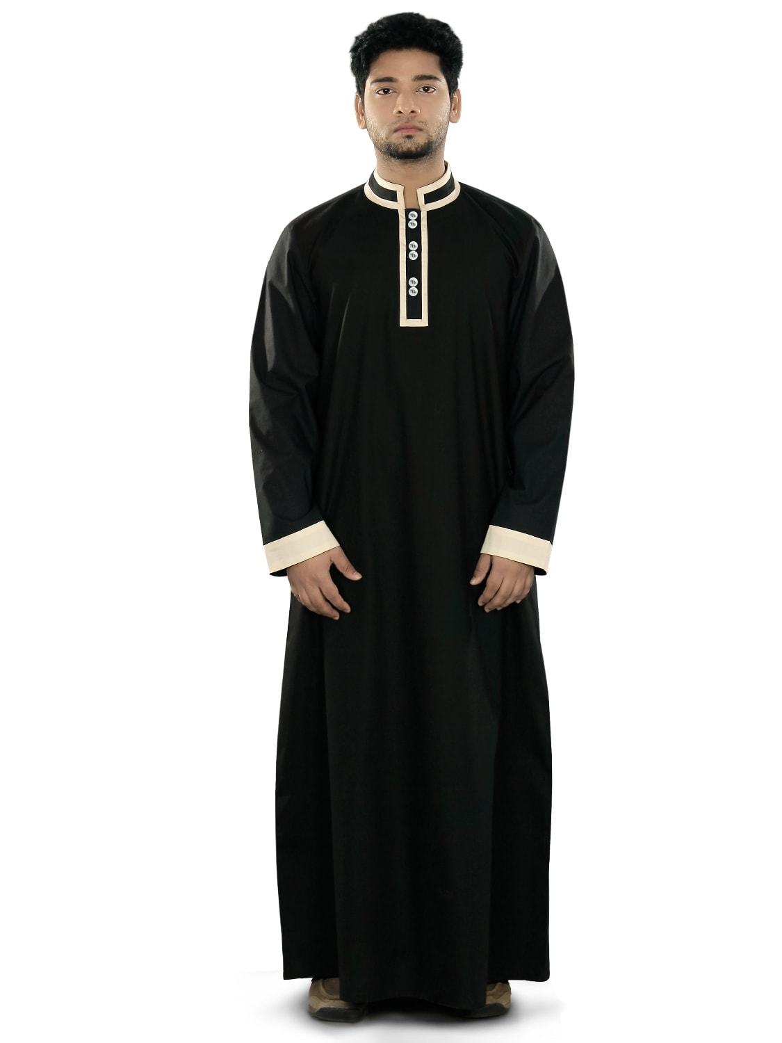 Elegant Black Galabiya for Men - Traditional Islamic Thobe Dress for Eid, Ramadan & Special Occasions - Comfortable Long Robe for Prayer & Home Wear