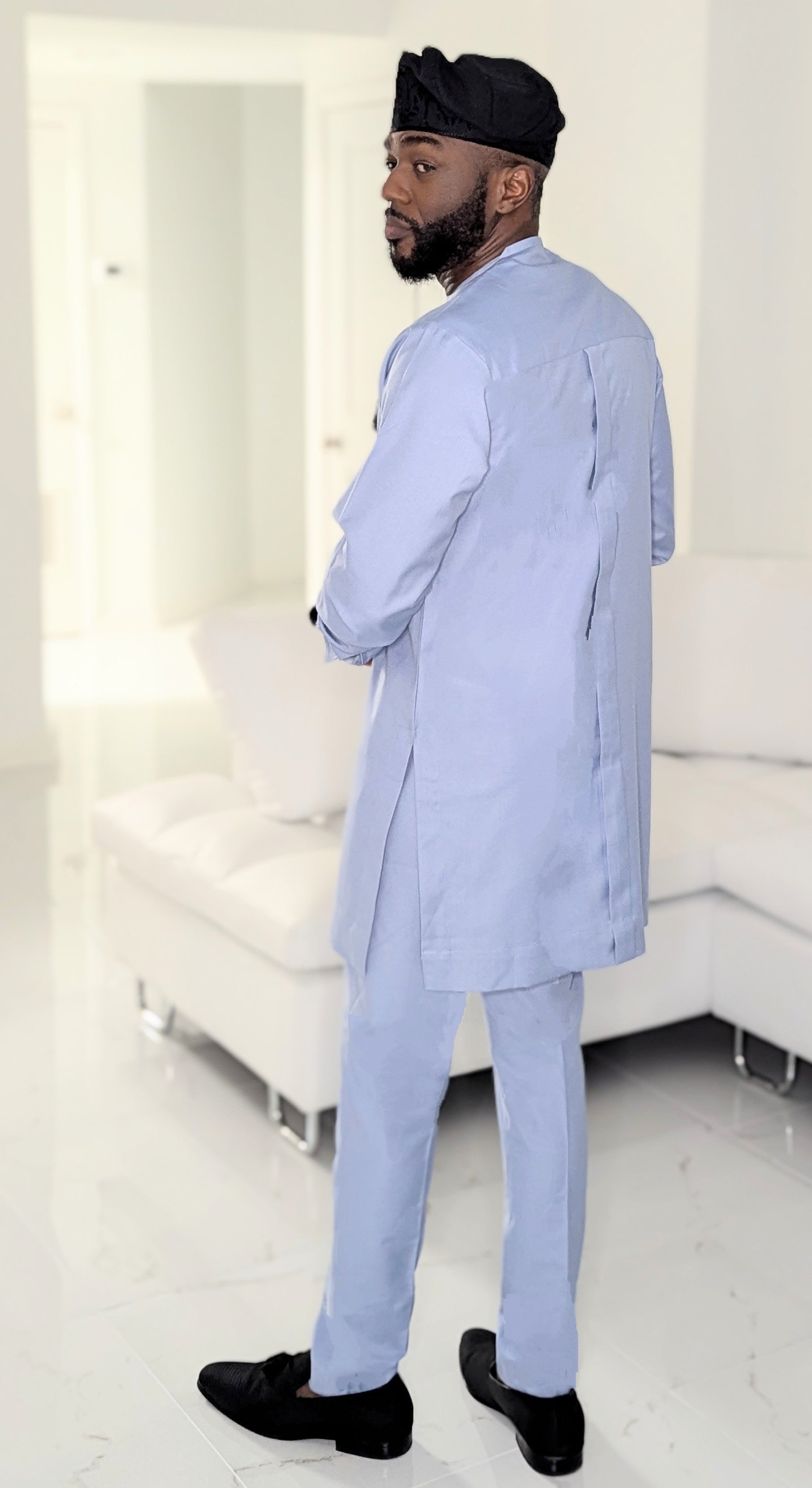 Stylish Blue African Dashiki Senator Suit with Matching Pants | Traditional Nigerian Attire for Men | Perfect for Weddings, Cultural Events & Special Occasions