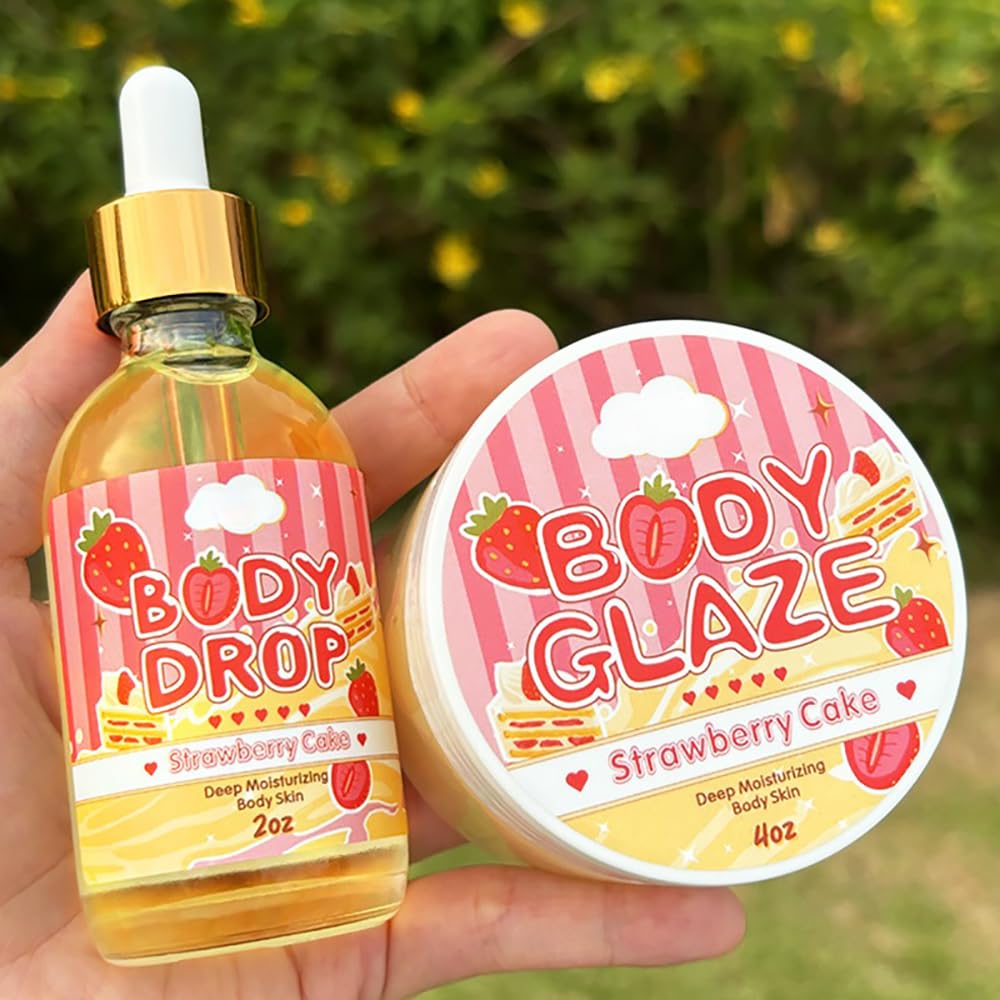Strawberry Skincare Gift Set - Hydrating Body Butter & Nourishing Body Oil for Dry Skin, Moisturizing Duo for Soft & Smooth Skin | Perfect for Self-Care, Spa Days & Gifts