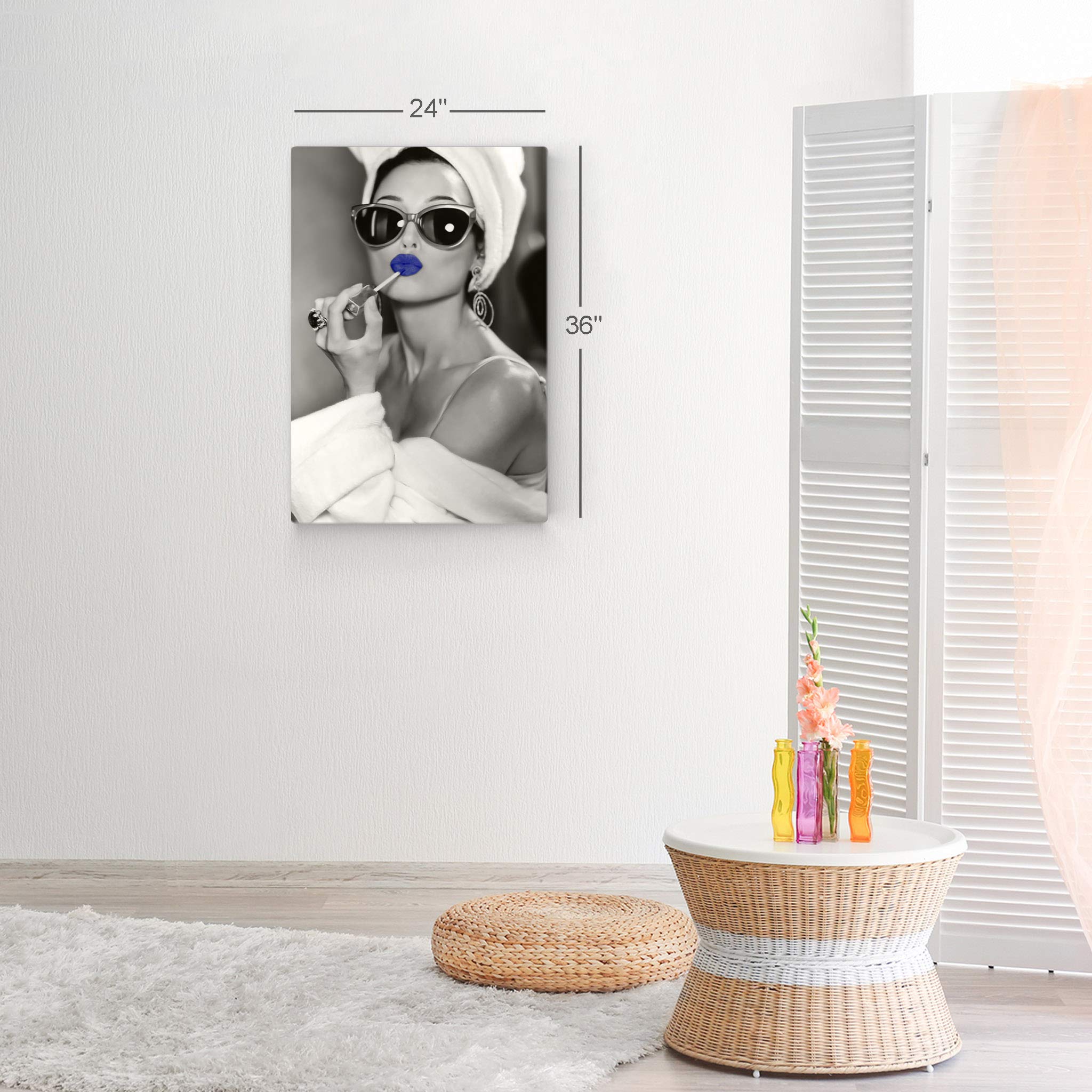 Audrey Hepburn Metal Wall Art Print - Blue Lips Pop Art, Black & White Iconic Beauty (30x20 Inch) | Ready to Hang Home Decor for Living Room, Bedroom & Office | Made in USA