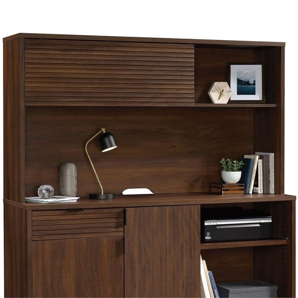 UrbanPro Englewood Large Wooden Desk Hutch in Spiced Mahogany - Home Office Organizer with Storage Shelves for Workspace & Study Room