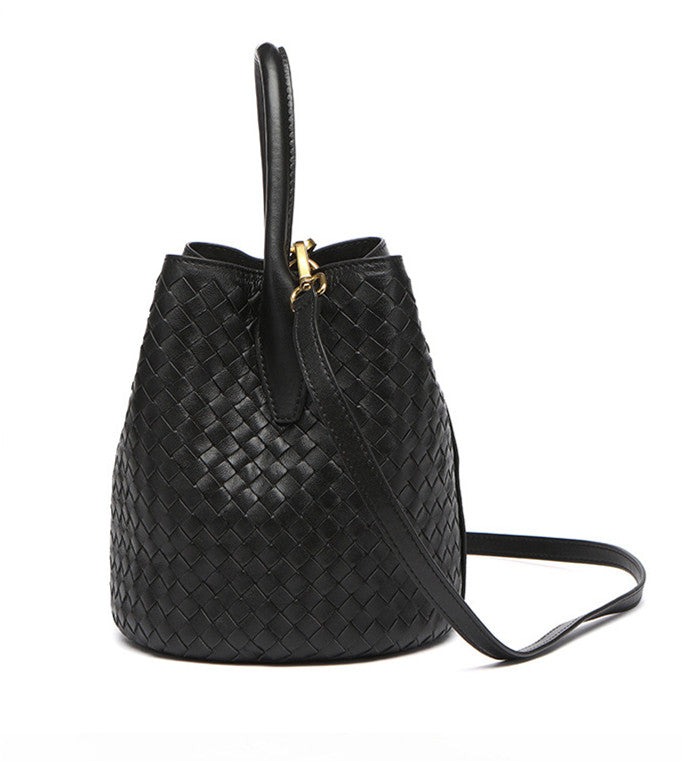 Handwoven Lambskin Bucket Bag for Women - Soft Leather Crossbody Purse with Adjustable Strap - Perfect for Travel, Shopping & Everyday Use