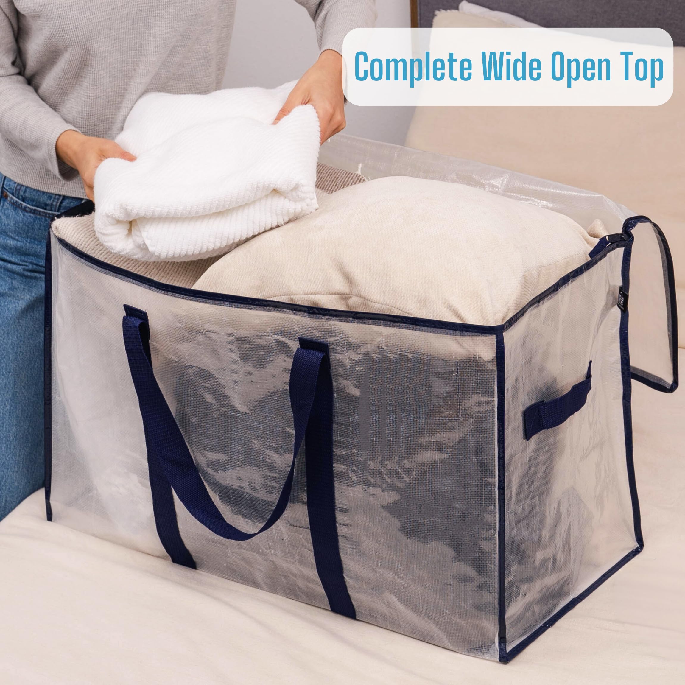 VENO 10 Pack Heavy Duty Moving Bags with Zipper - Extra Large Storage Totes for Clothes, Dorm Room Essentials & Packaging - Clear Reusable Moving Box Alternative (10 Pack) - Perfect for College Move, Home Organization & Travel Storage