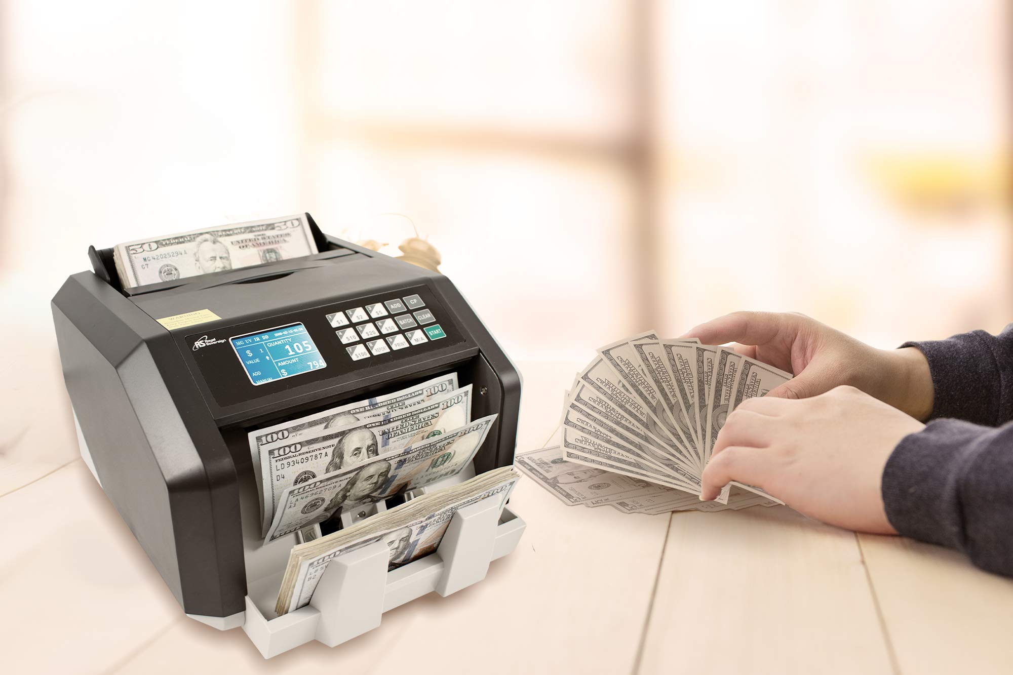 Royal Sovereign RBC-ES250 High Speed Money Counter Machine with UV/MG/IR Counterfeit Detection & Value Counting - Perfect for Banks, Retail Stores, and Cash-Intensive Businesses