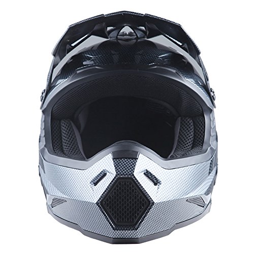 1Storm HF801 Carbon Fiber Motocross Helmet for Adults - BMX, MX, ATV & Dirt Bike Racing Helmet with Bluetooth Headset (Black) - Perfect for Off-Road Adventures & Motorcycle Riding