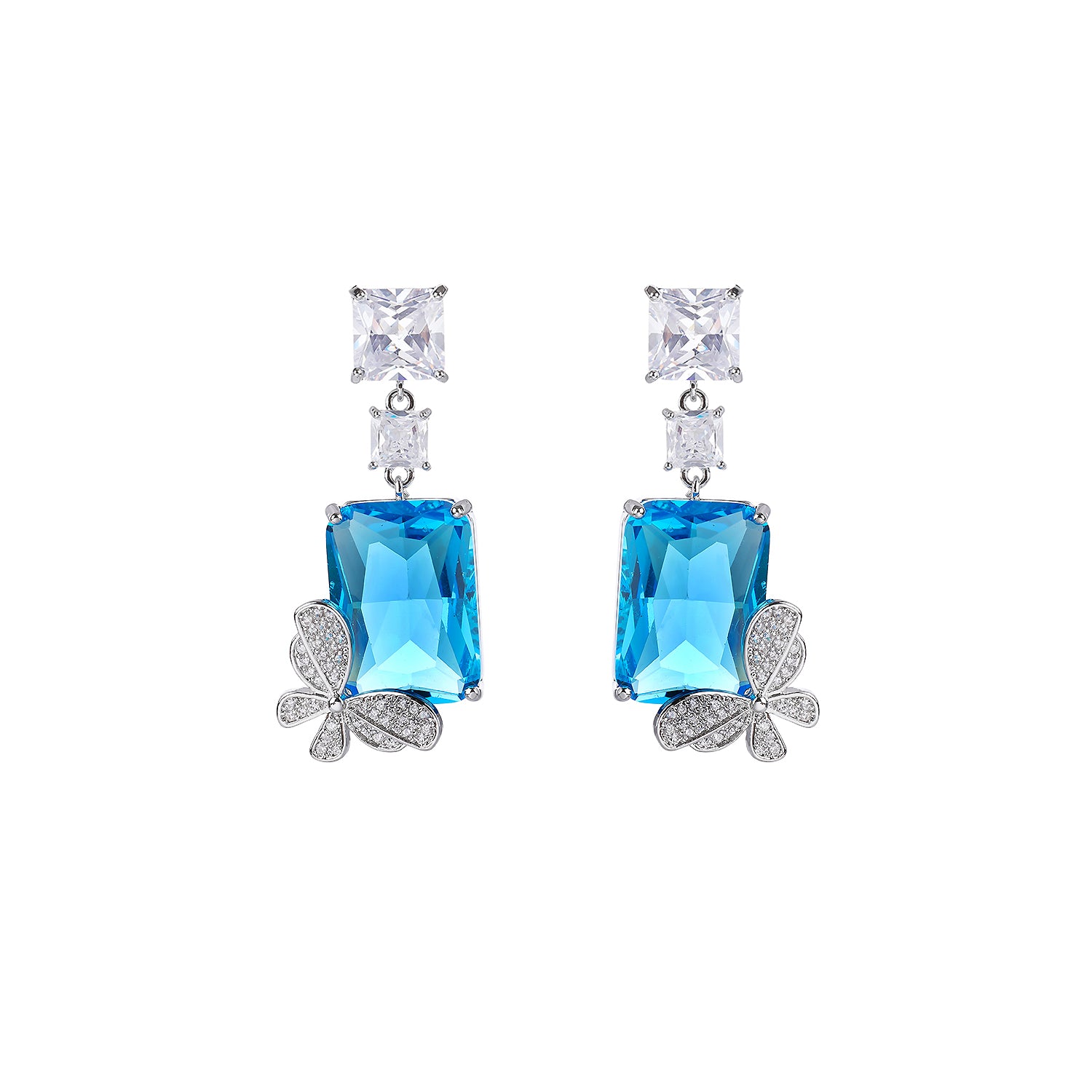 Butterfly Crystal Drop Earrings for Women - Square Zircon Dangle Earrings - Elegant Party Jewelry for Weddings, Prom & Special Occasions - CE11825