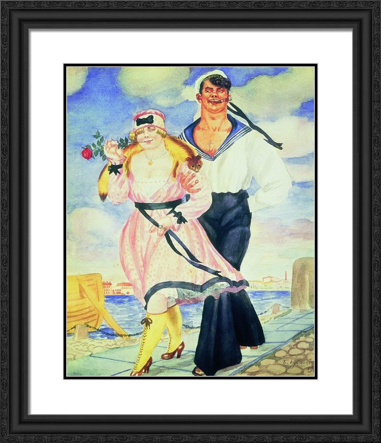 Boris Kustodiev 'Sailor and His Girl' 20x23 Black Ornate Framed Art Print with Double Matting - Vintage Russian Oil Painting Reproduction for Living Room, Office & Gallery Wall Decor