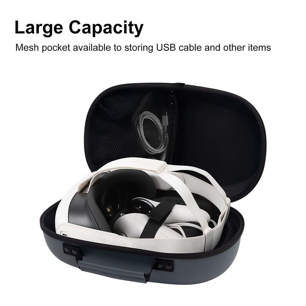 Junerain VR Headset & Controller Travel Case for Meta Quest 3 - Waterproof Shockproof Hard Shell Storage Bag with Mesh Pocket | Perfect for Travel, Home Organization & VR Accessories Protection