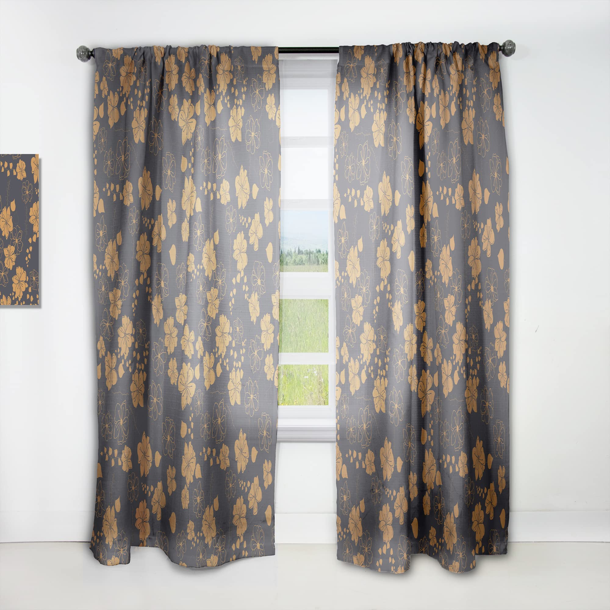 DesignQ Retro Hand-Drawn Poppies II Thermal Insulated Curtains - Single Panel 52x63 Inches - Blackout Drapes for Bedroom & Living Room (Perfect for Home Decor, Privacy & Temperature Control)