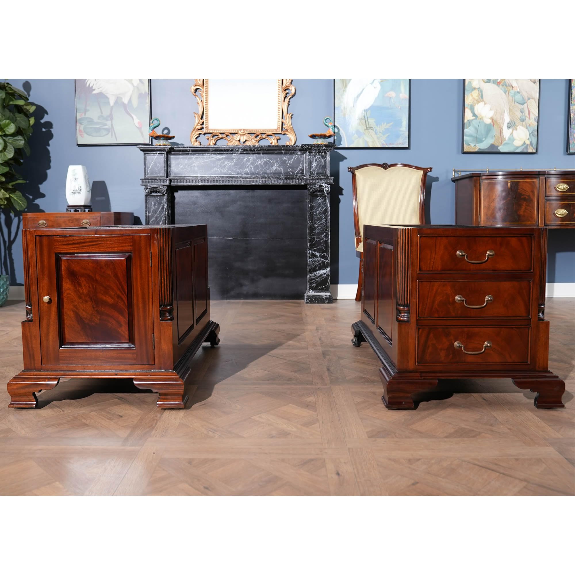 NOF075 Mahogany Partner Desk – Solid Wood Executive Office Desk for Home & Business | Perfect for Shared Workspaces, Home Offices & Conference Rooms