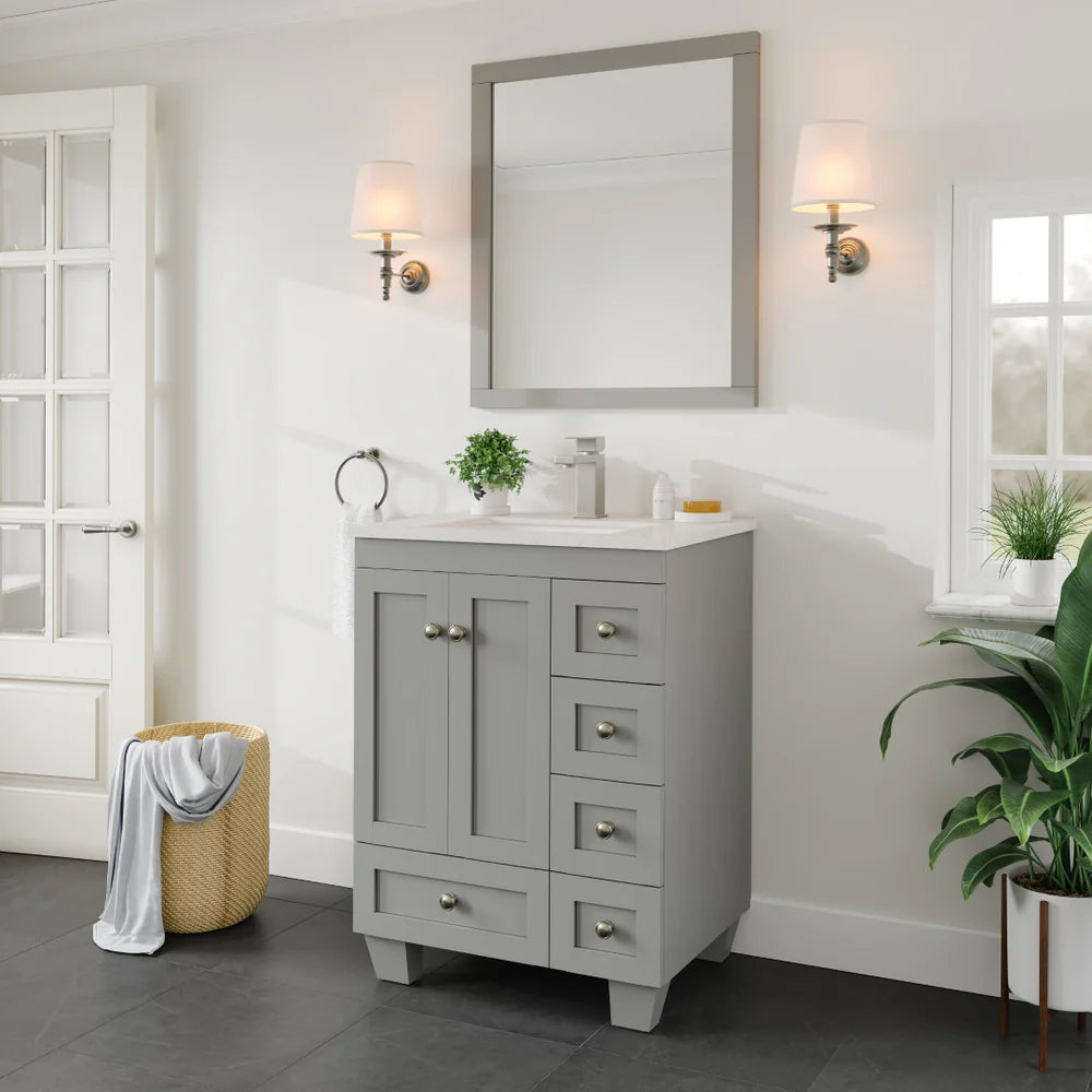 Eviva Acclaim 24 Inch Modern Bathroom Vanity Set with Carrara Quartz Countertop - Perfect for Small Bathrooms, Powder Rooms & Master Bath Renovations