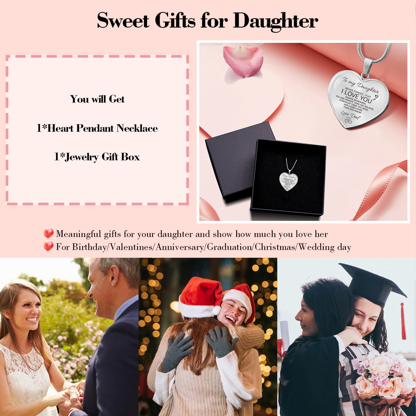 TAGOMEI Heart Necklace for Women - Inspirational Daughter Gift from Mom & Dad, Valentine's Day, Christmas & Birthday Present - Perfect for Graduation, Mother's Day & Special Occasions