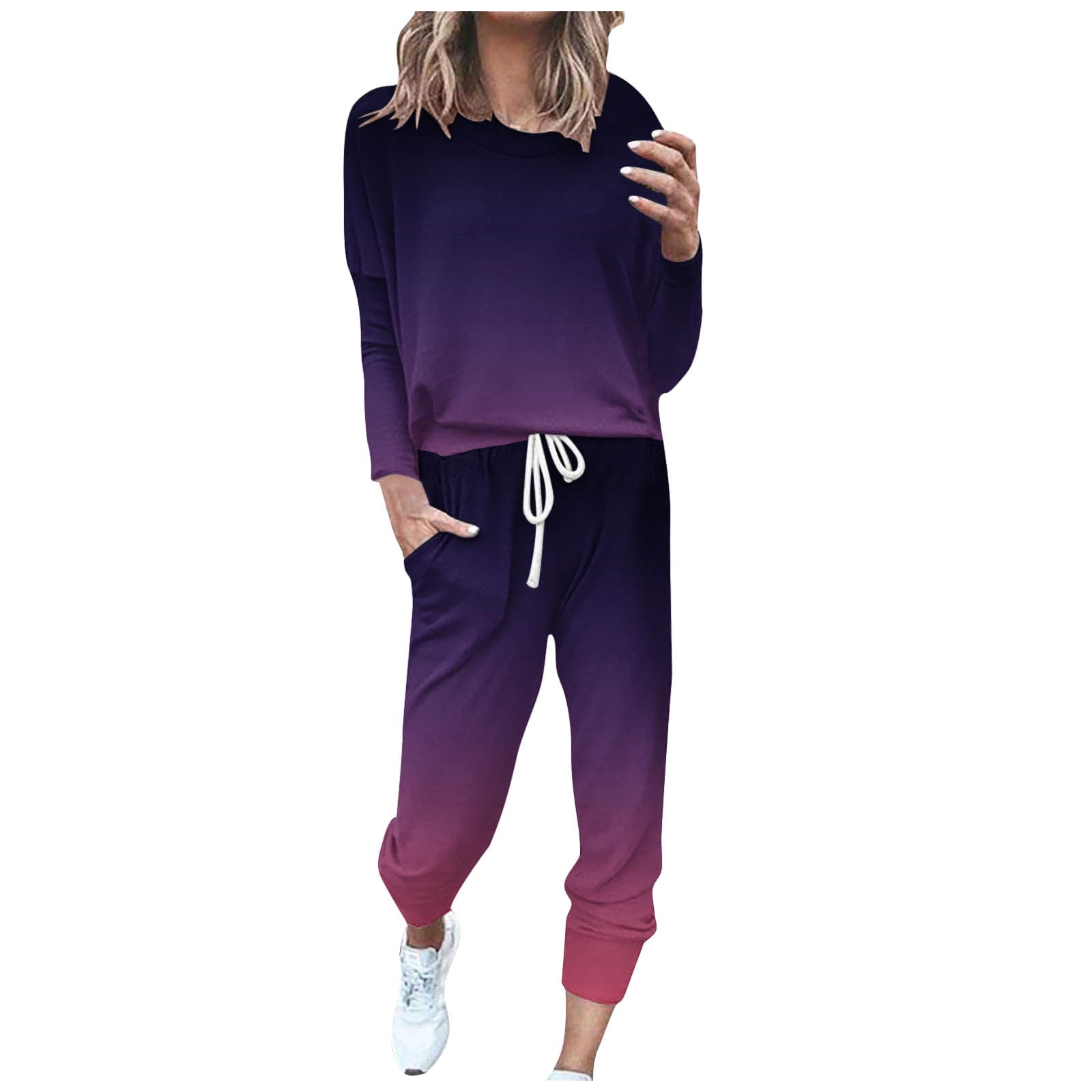 Xdegoge Women's 2-Piece Jogger Set - Long Sleeve Crew Neck Lounge Outfit for Airplane Travel, Athletic Sweatsuits & Tracksuits | Perfect for Gym, Yoga, Running, and Casual Wear