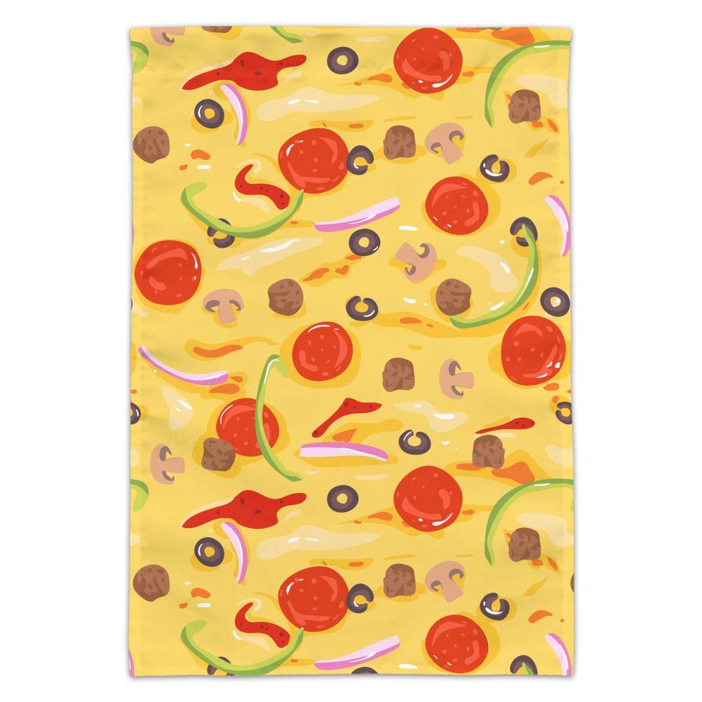 Vibrant Combination Pizza Pattern Garden Flag - Pepperoni, Olives & Onions Design for Outdoor Decor | Perfect for Patio, Yard & Seasonal Display