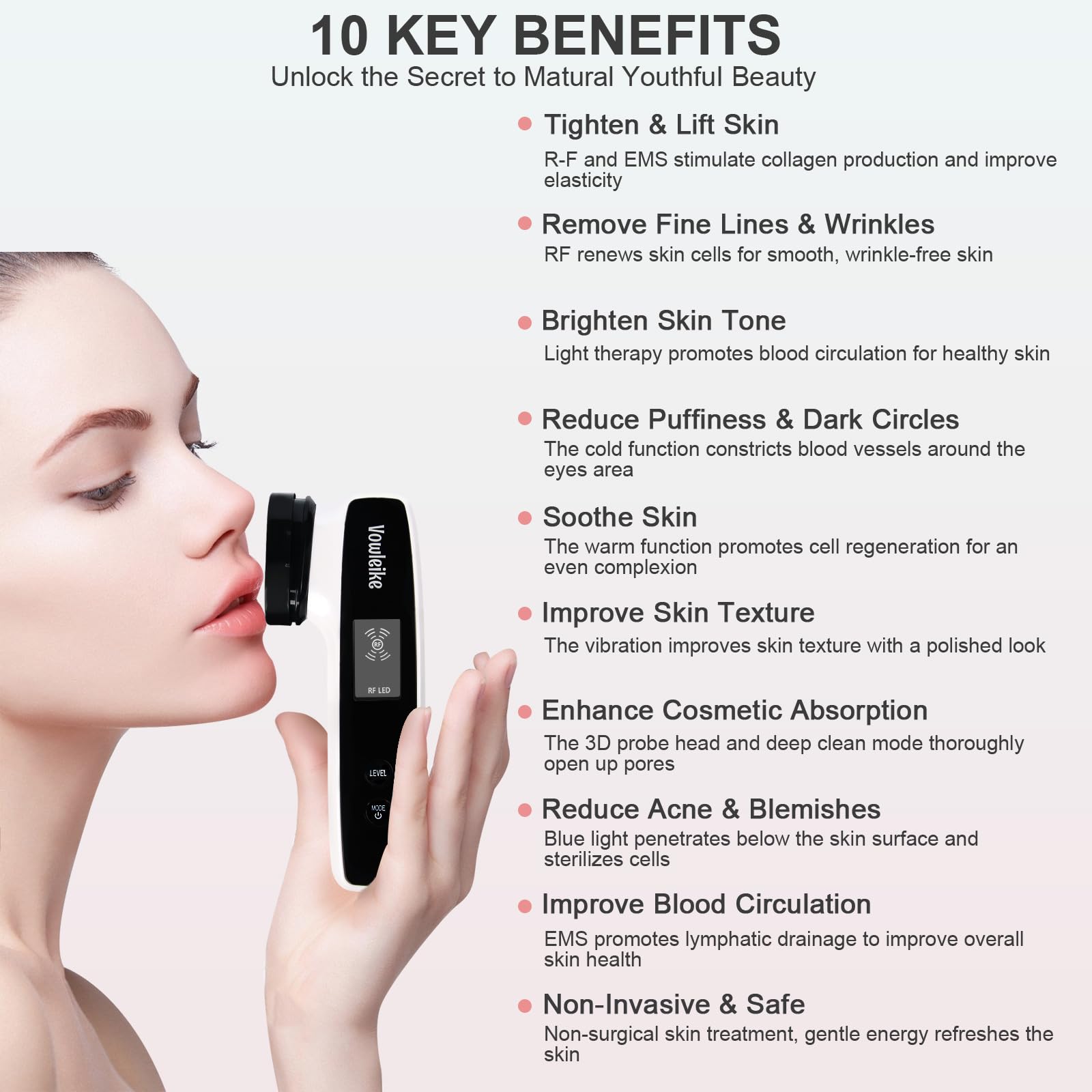 Vowleike Microcurrent Facial Massager - 6-in-1 Rechargeable Face & Body Sculpting Device with Stand | Anti-Aging, Wrinkle Reduction & Skin Tightening Tool for Women | Perfect for Home Spa, Travel & Daily Skincare Routine (Ivory White)
