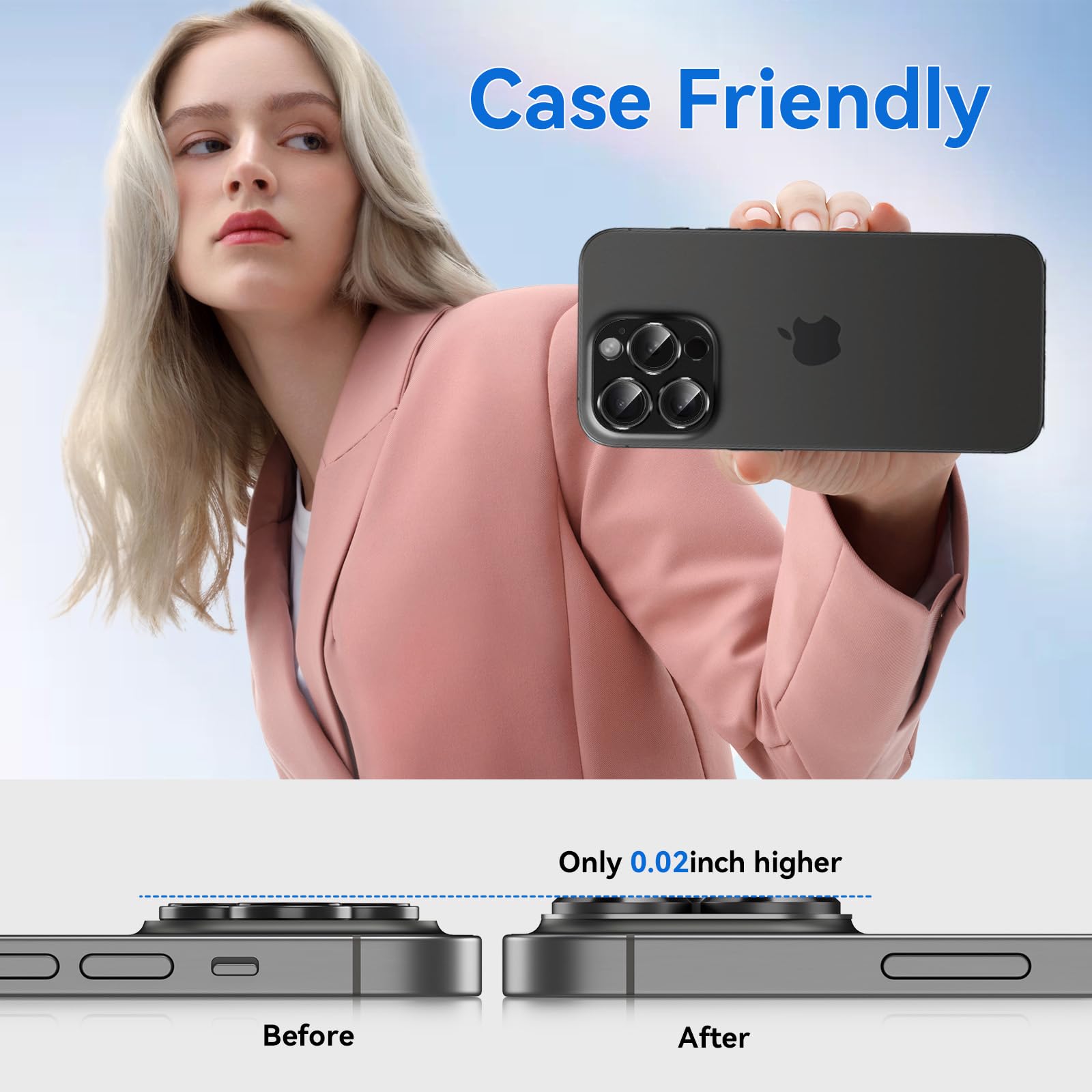 Premium 9H Tempered Glass Camera Lens Protector for iPhone 15 Pro & 15 Pro Max - Scratch Resistant, Metal Ring Compatible, Easy Installation (Black Titanium) - Perfect for Outdoor Photography & Travel Protection