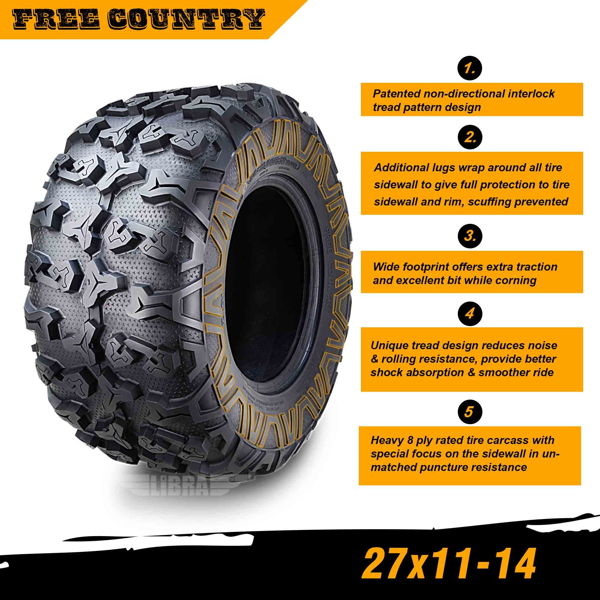 Premium 8PR ATV/UTV Tires 27x11x14 - Heavy Duty All Terrain Tires for 2018-2020 Polaris Sportsman XP 1000 Rear - Perfect for Mud, Sand & Off-Road Adventures