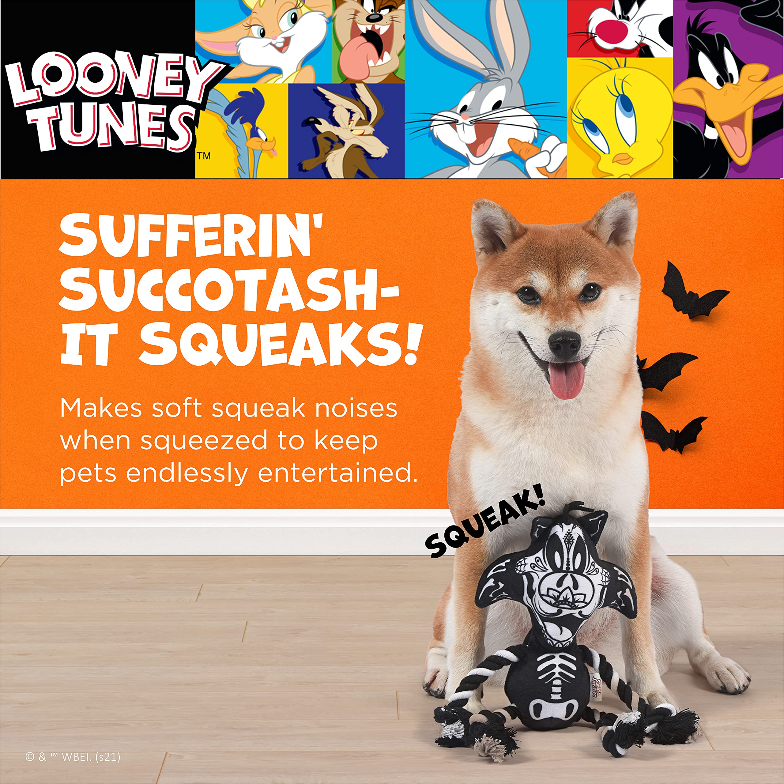 Looney Tunes Sylvester The Cat Halloween Squeaky Rope Dog Toy - 9 Inch Plush Chew Toy for Small & Medium Dogs | Interactive Play & Dental Health | Perfect for Halloween, Training & Playtime