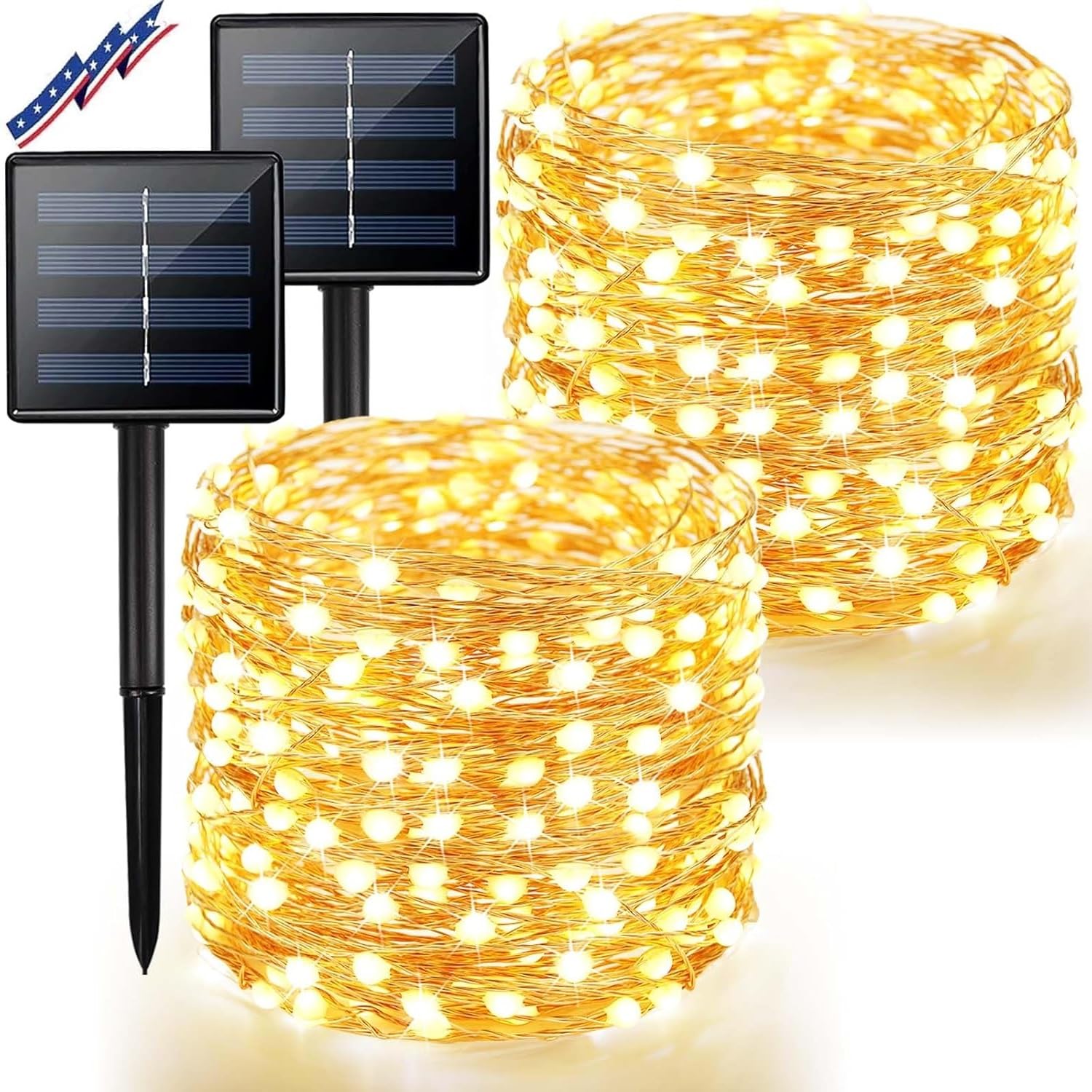 2 Pack 80FT 200LED Solar String Lights Outdoor Waterproof - 8 Modes Fairy Lights with Copper Wire for Garden, Patio, Fence - Perfect for Wedding, Christmas Decorations & Backyard Parties (Warm White)