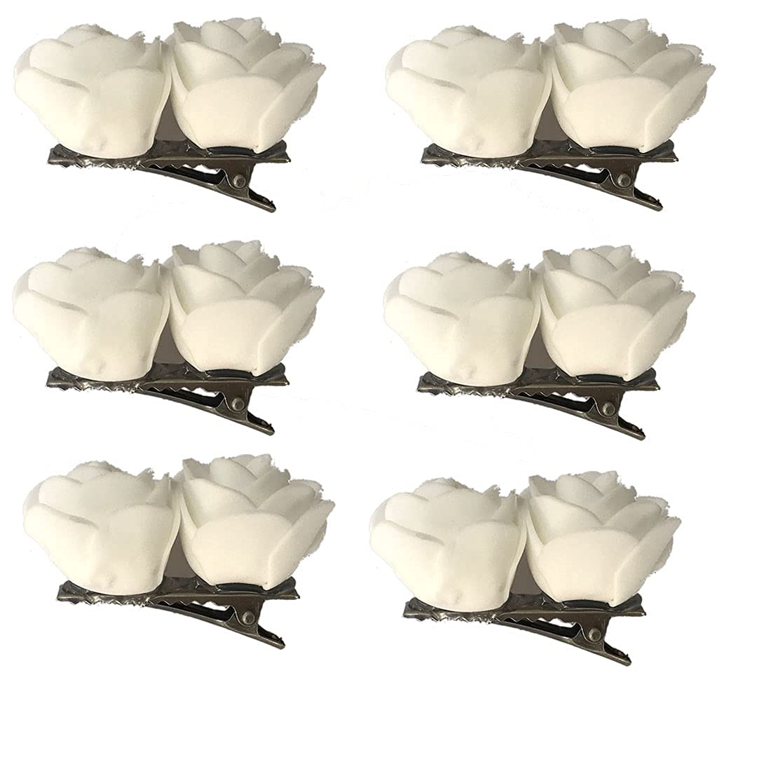 Maahal Artificial Flower Juda Hair Pins for Girls - 6 Pack White Hair Clips for Wedding, Party & Daily Hair Styling Accessories