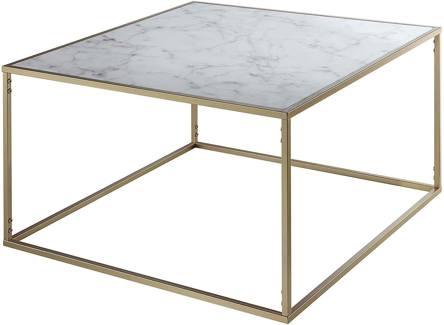 Convenience Concepts Gold Coast Faux Marble Coffee Table - Modern Gold Finish & Realistic Marble Look - Perfect for Living Room, Office or Lounge Decor