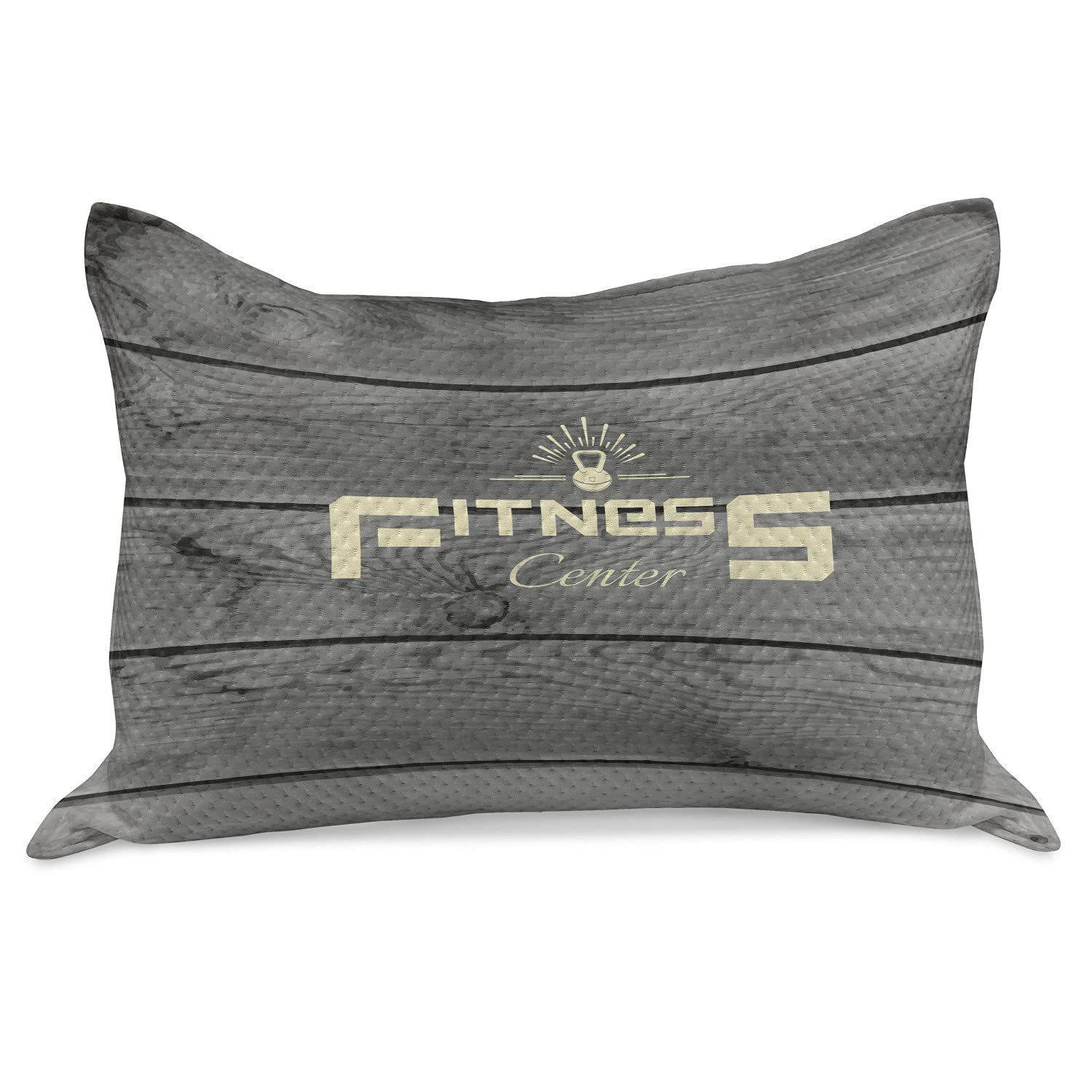 Ambesonne Fitness Knitted Quilt Pillow Cover - Queen Size 30x20 Inches - Pale Yellow Black Grey Gym Print - Perfect for Home Gym, Yoga Studio & Fitness Enthusiast Decor