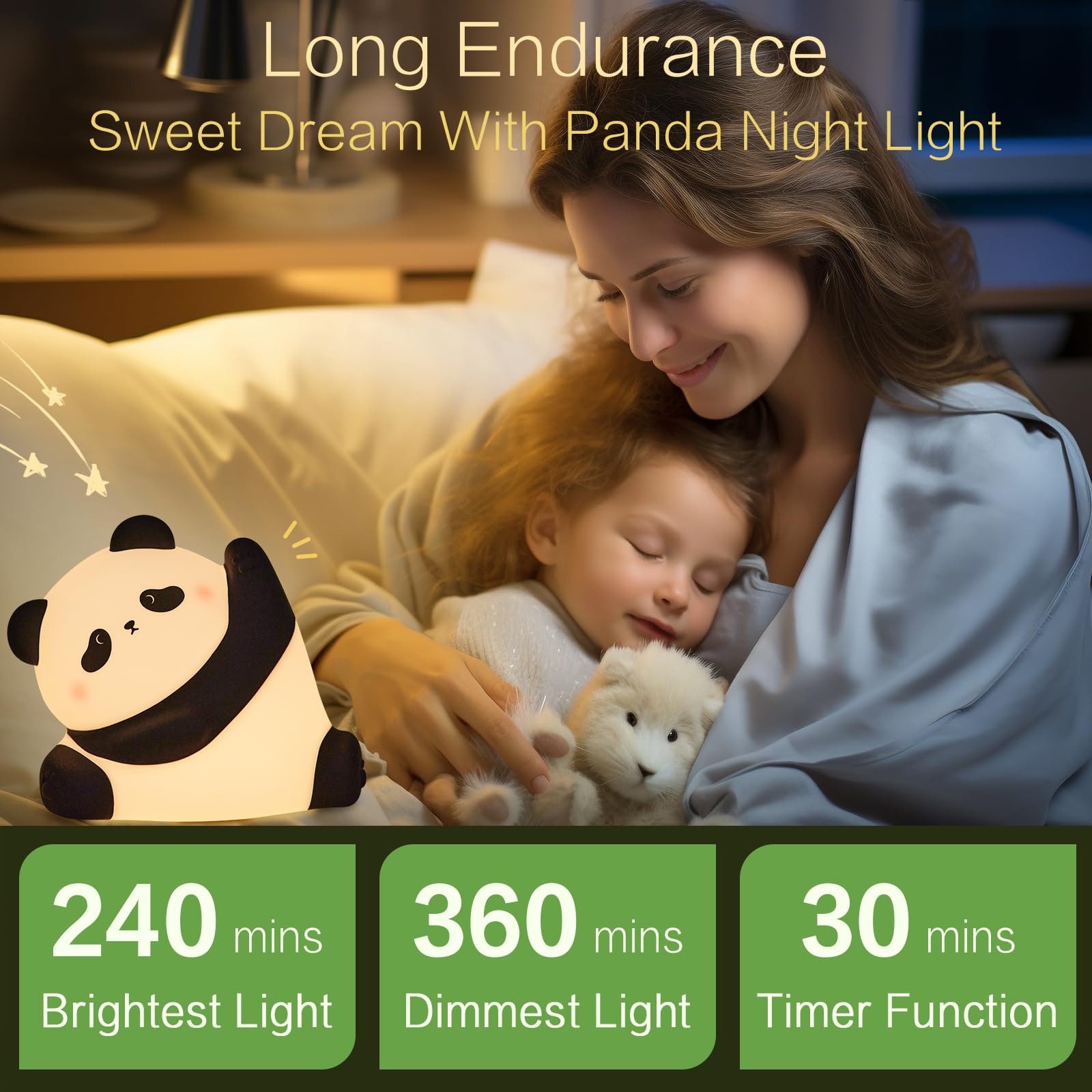 Kung Fu Pose Panda Night Light - LED Squishy Cute Animal Lamp, Food-Grade Silicone Nightlight with 3-Level Dimmable Brightness, Perfect for Bedroom, Nursery, College Dorm Decor - Funny Gift Idea for Kids, Teens & Panda Lovers