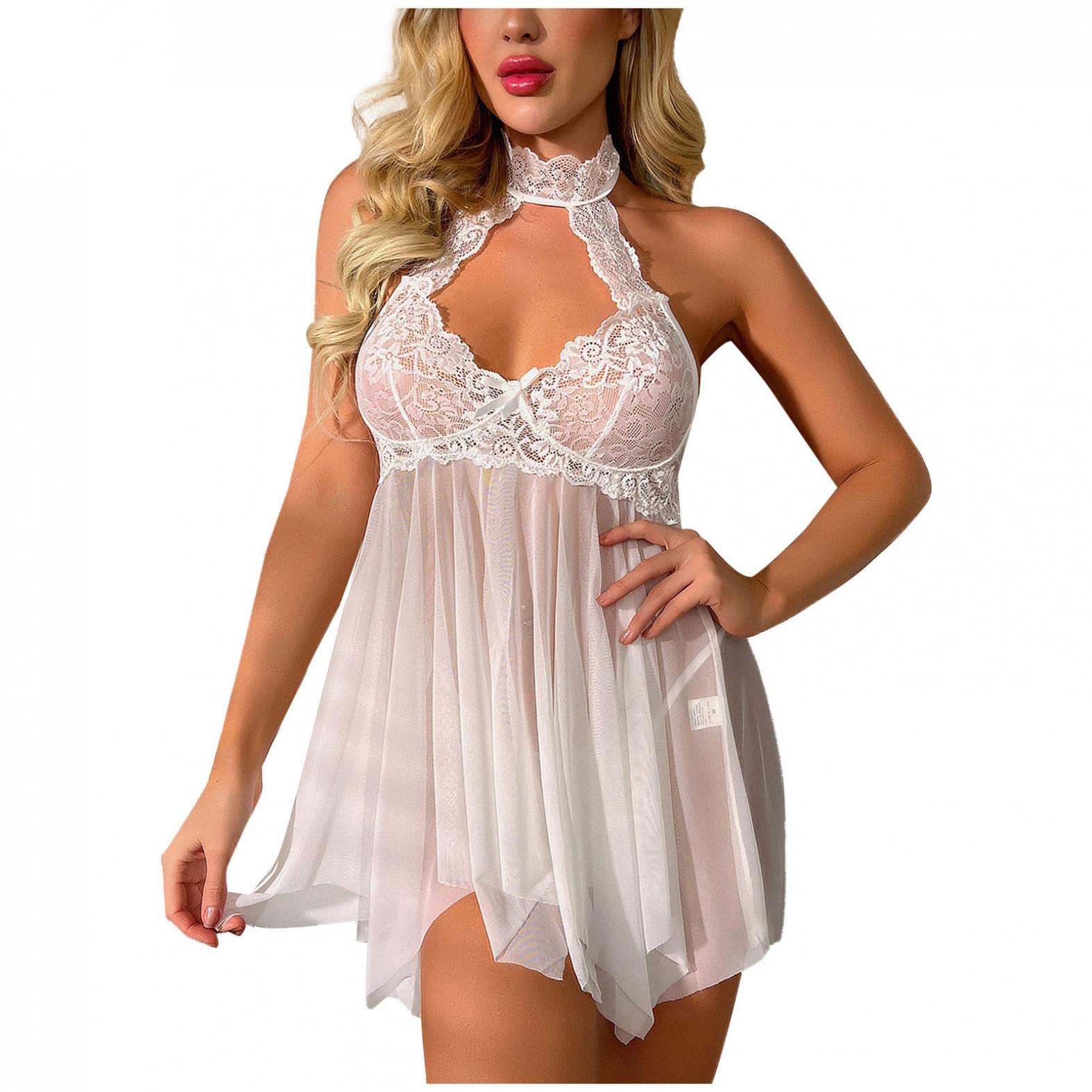 Sexy Lace Lingerie Set for Women - Halter Babydoll Nightdress with Thong & Garters | Naughty Teddy Pajamas for Valentine's Day & Romantic Nights