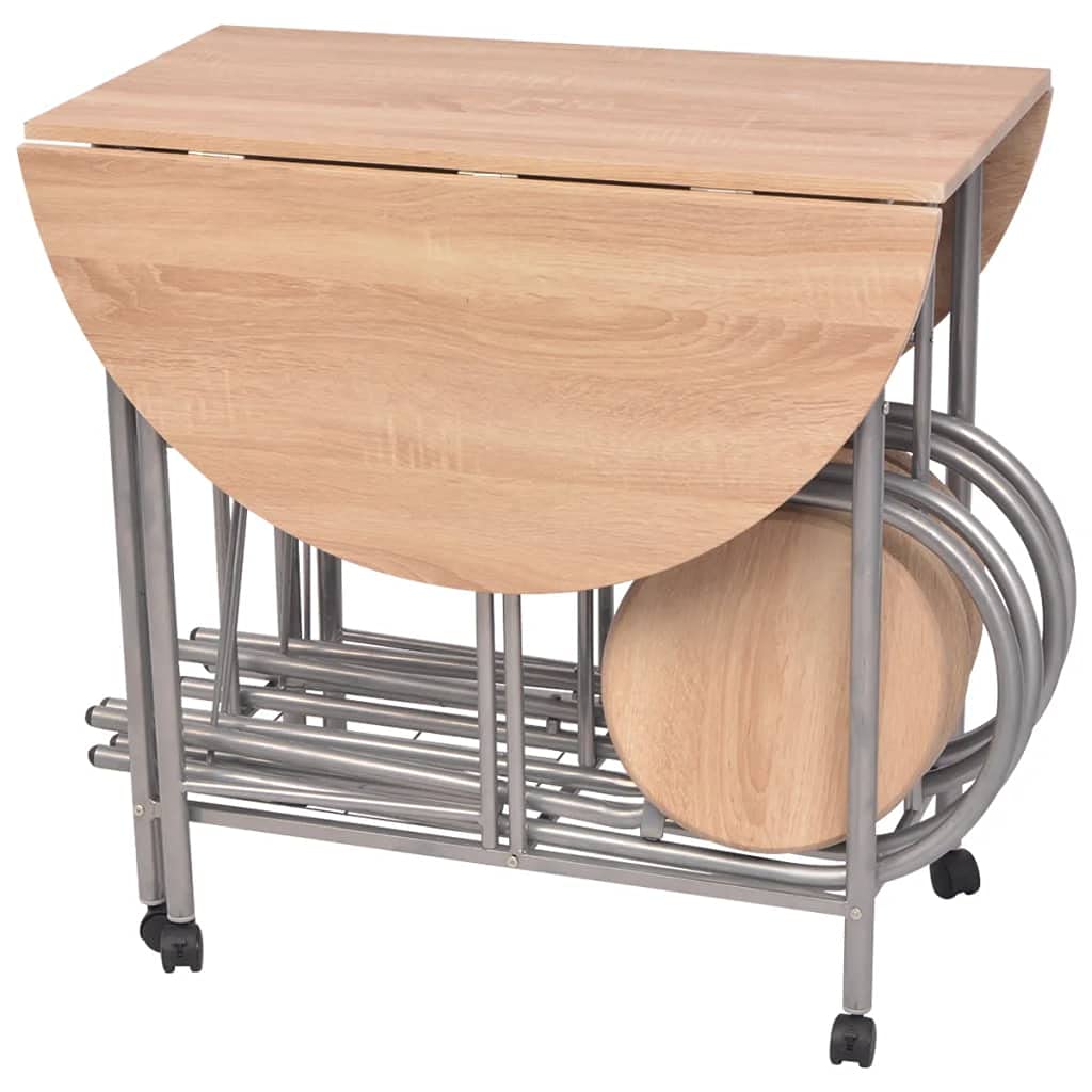 5-Piece Folding Dining Set - Modern MDF Drop Leaf Table & 4 Chairs with Metal Frame - Space Saving Furniture for Small Apartments, Kitchens & Dining Rooms - Perfect for Compact Living Spaces & Entertaining Guests