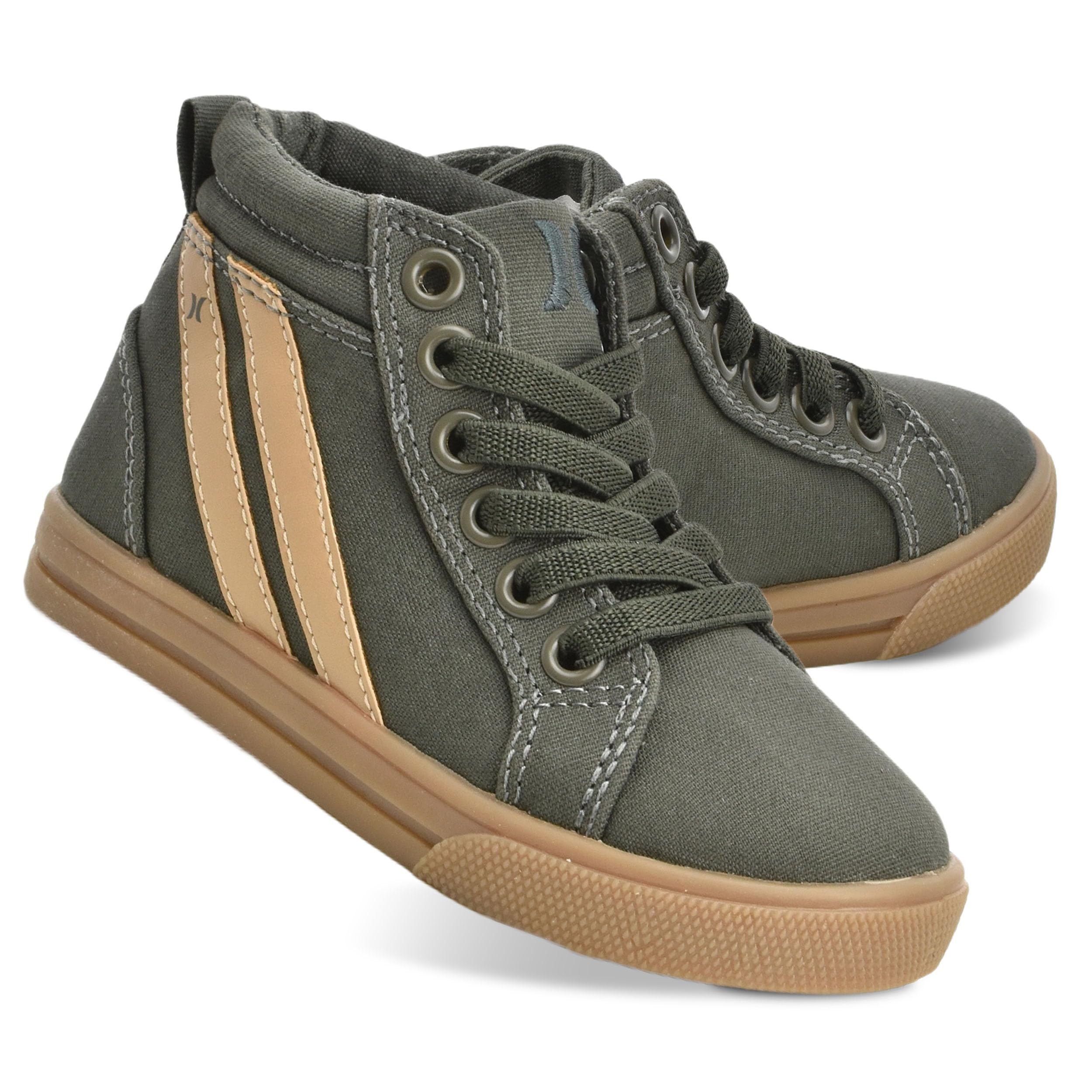 Hurley Kids Toddlers Elastic Laces Canvas Sneakers - High Top Skate Shoes for Boys & Girls, Comfortable Athletic Shoes for School & Play, Perfect for Toddler Sports & Daily Wear