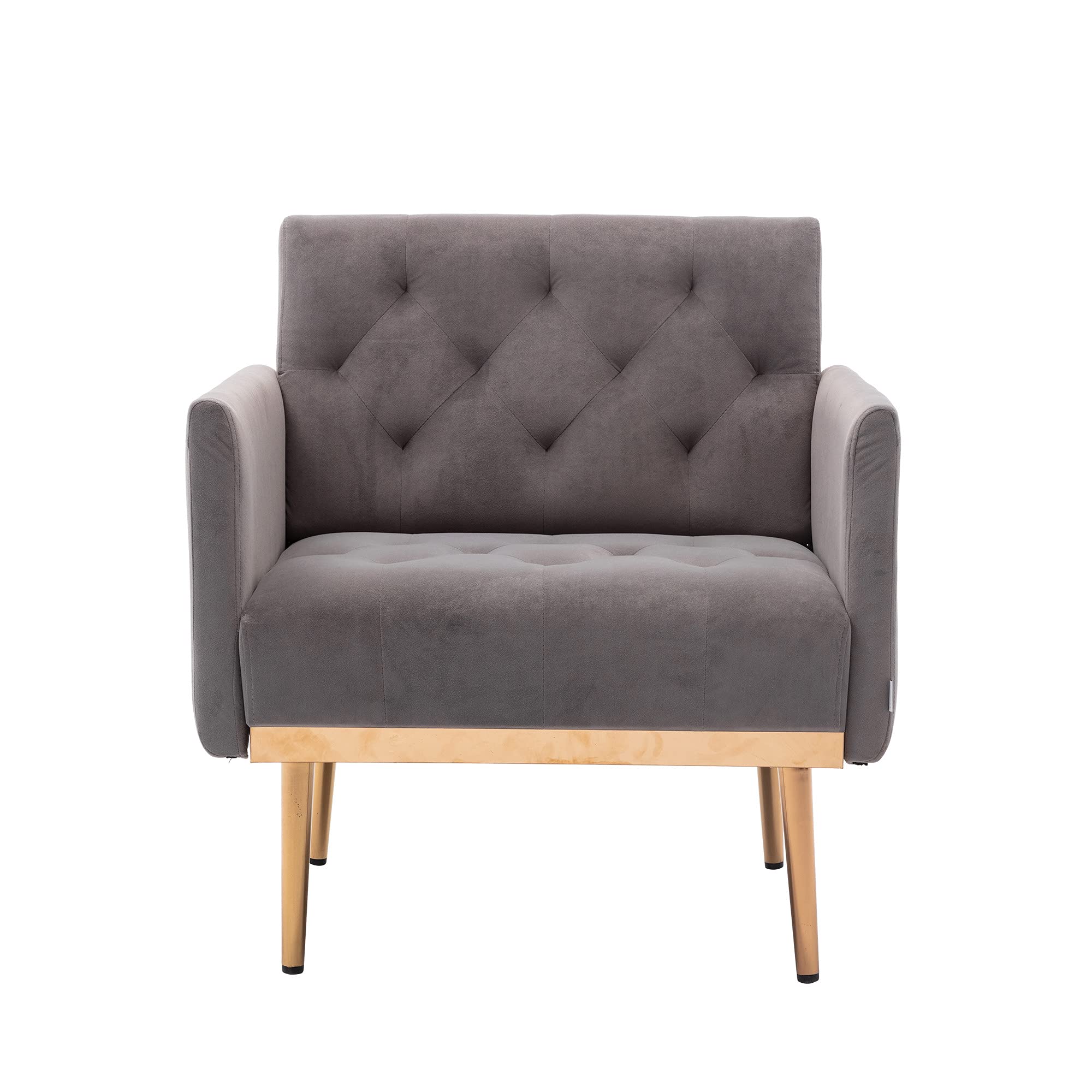 Modern Velvet Accent Chair with Rose Gold Legs - Plush Comfort Armchair in Gray for Living Room, Bedroom & Office Decor