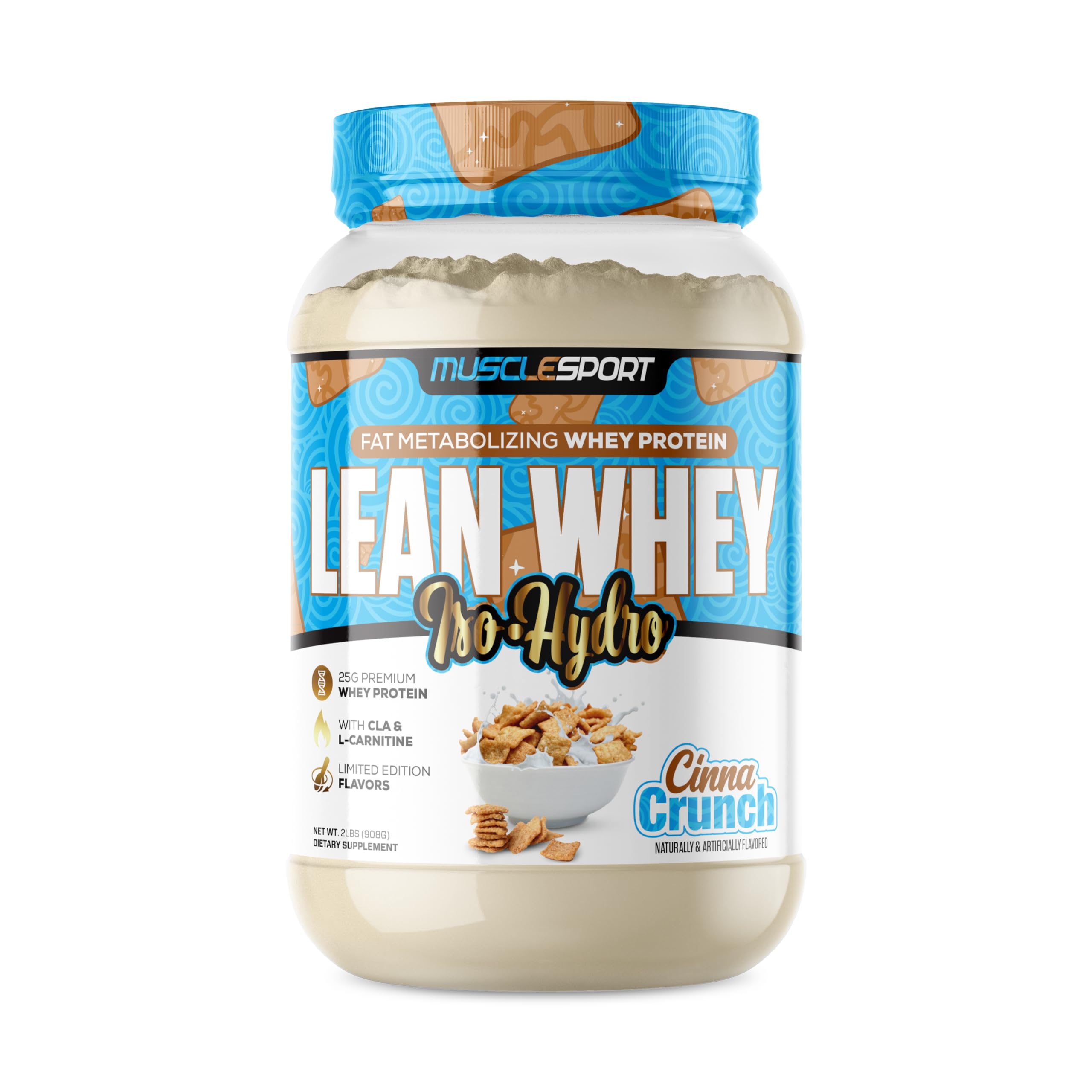 Musclesport Lean Whey Revolution™ Protein Powder - Whey Protein Isolate - Low Calorie, Low Carb, Low Fat - 25g Protein per Scoop - 2lb Cinna Crunch Flavor - Ideal for Post-Workout Recovery & Weight Management