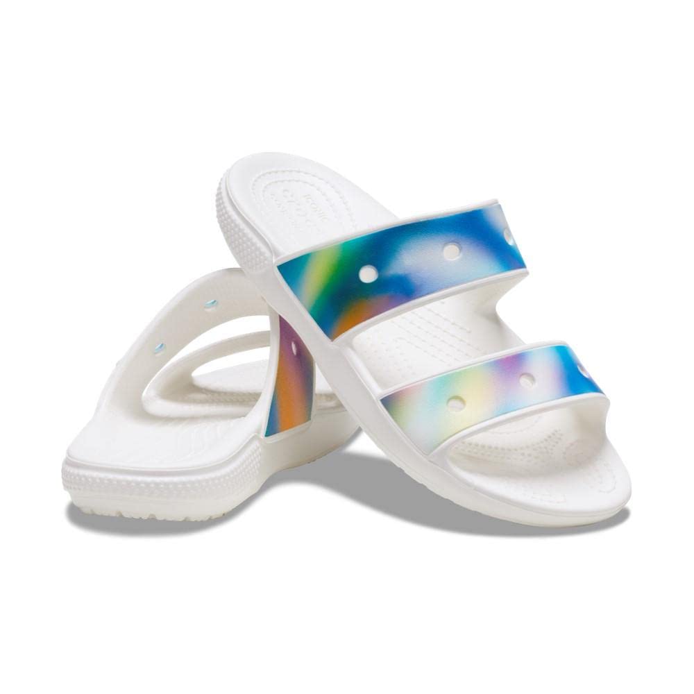 Crocs Unisex Classic Tie Dye Two-Strap Sandals - Comfortable Slip-On Slides for Men & Women - Perfect for Beach, Pool, and Casual Wear