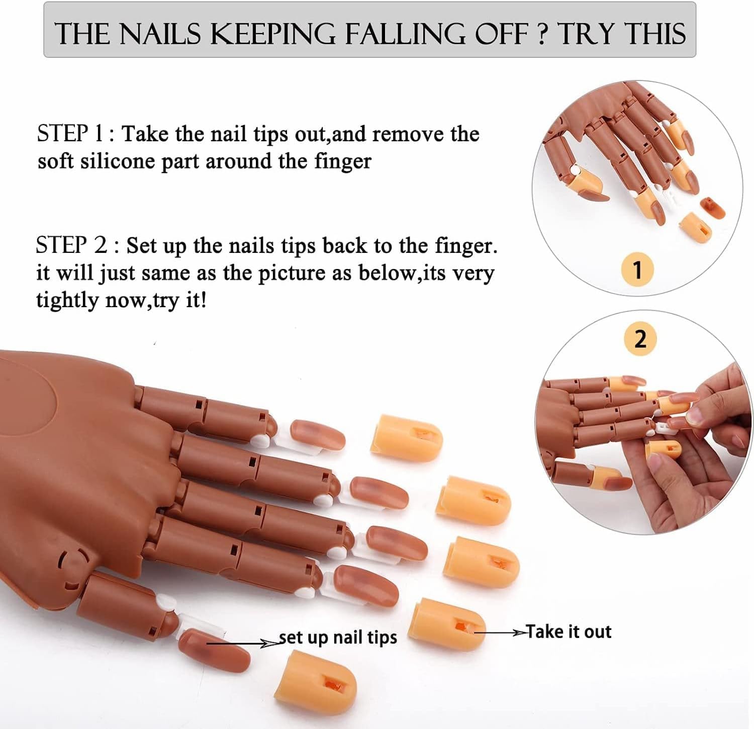 D.B.Z.® 100 Pcs Flexible Nail Practice Hand for Acrylic Nails - Professional Adjustable Training Hand for Nail Art, DIY Manicure & False Nail Application - Perfect for Salon, Home Practice & Nail Technician Training