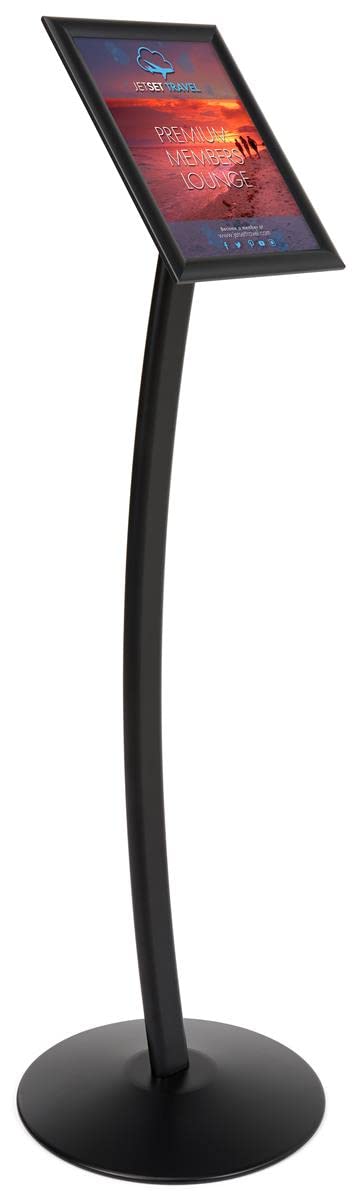 8.5 x 11 Inch Floor Standing Sign Holder - Snap Open Frame for Posters & Flyers - Durable Black Powder Coated Aluminum - Perfect for Retail Stores, Restaurants & Trade Shows