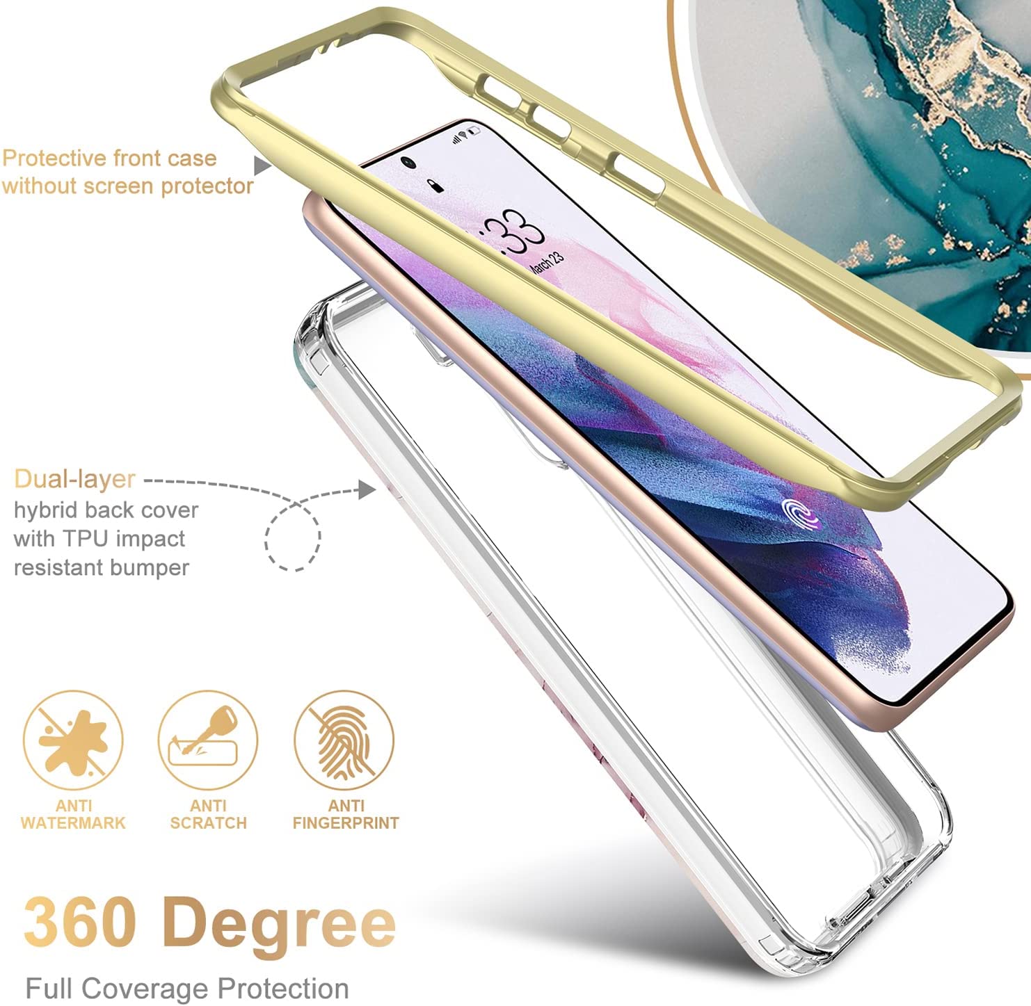 Samsung Galaxy S21 Rugged Shockproof Case with Marble Design - Durable Protection for Outdoor, Travel & Daily Use