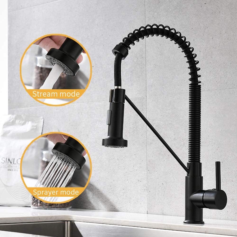 InArt Kitchen Sink Mixer - 360° Swivel Pull-Down Sprayer Faucet with Dual Flow Technology, Matte Black Finish (KSF025), Solid Brass Construction - Perfect for Modern Kitchens & Easy Dishwashing