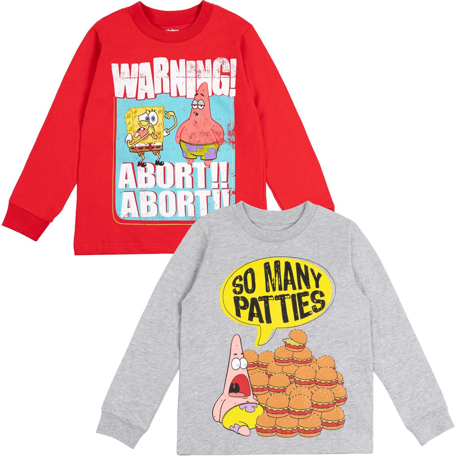 SpongeBob SquarePants Patrick Star 2-Pack Boys' Graphic T-Shirts - Gray & Red - Size 5 - Cartoon Character Tees for Kids Playdate, Birthday Party & Casual Wear