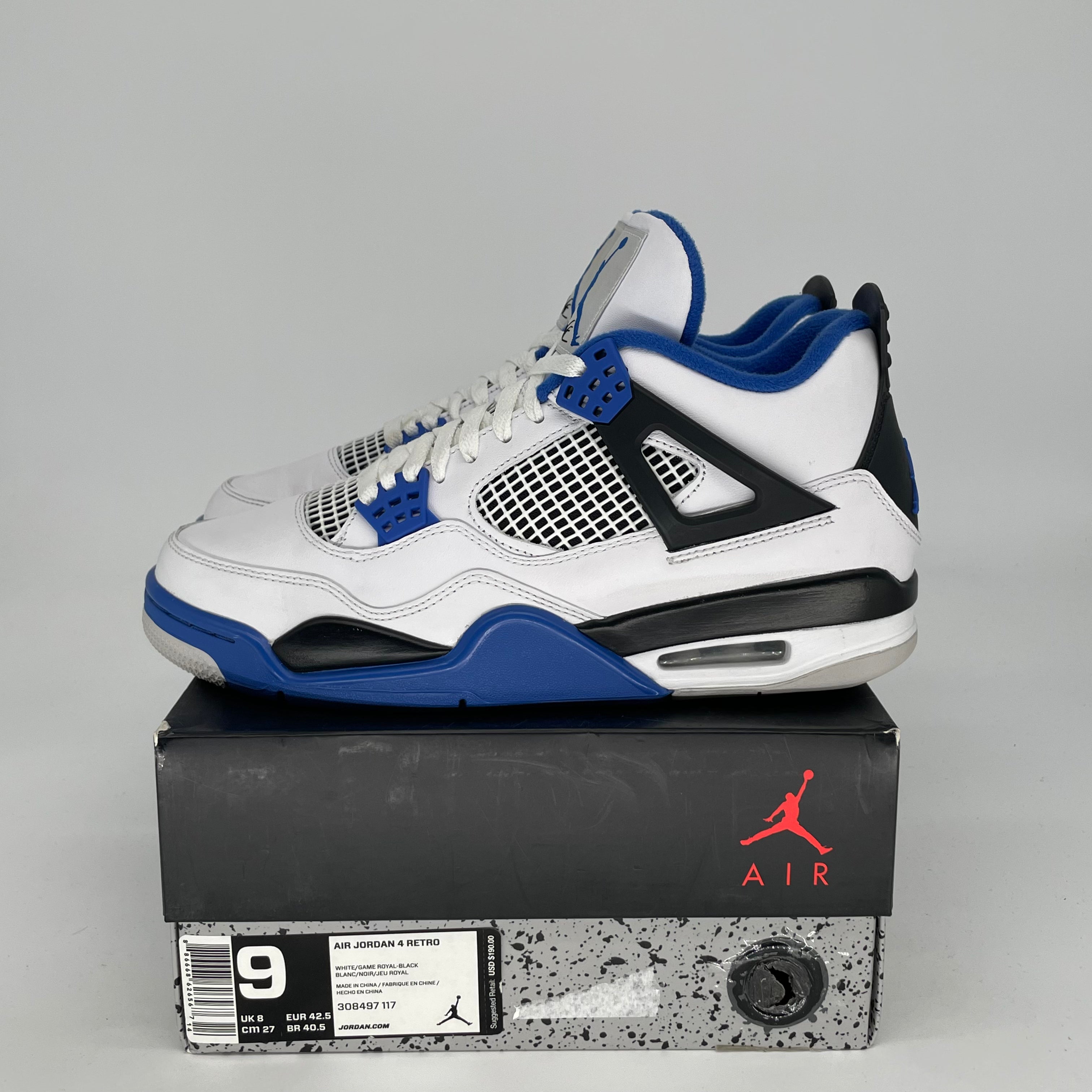Original Title: AIR JORDAN 4 MOTORSPORTS SIZE 9/10.5W 308497 117   Optimized Title: **Air Jordan 4 Retro Motorsports - Men's/Women's Size 9/10.5W (Style Code 308497-117) - Perfect for Sneaker Collectors & Basketball Enthusiasts**