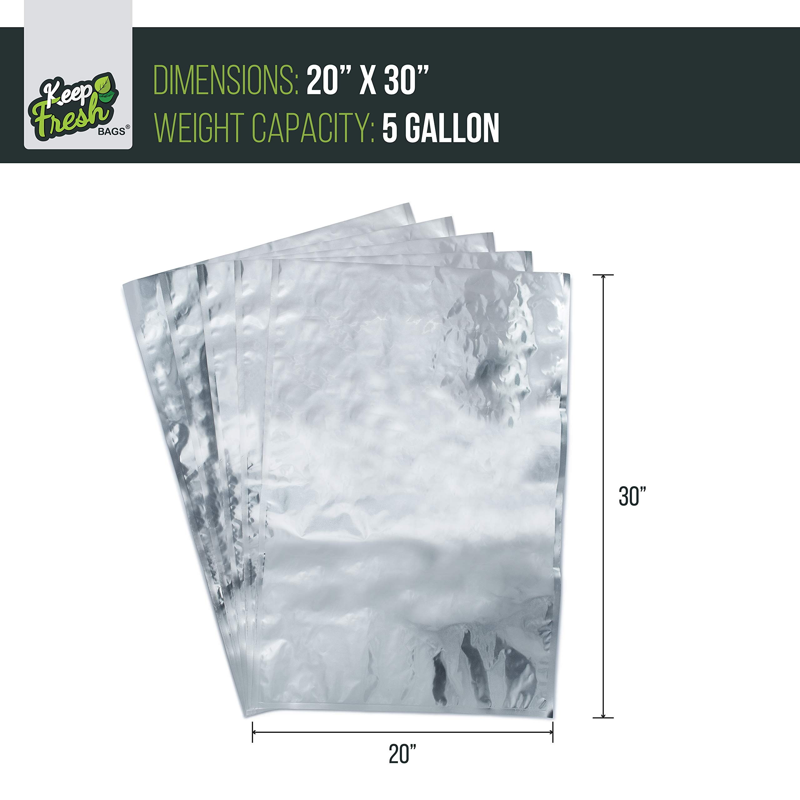 Premium Mylar Food Storage Bags 20x30 Inches (5 Gallon) - 4.5mil Thick Mylar Foil Bags for Long-Term Dry Food Storage - Airtight & Moisture Proof - Ideal for Rice, Flour, Coffee, Grains & Emergency Food Prep (50 Pack)