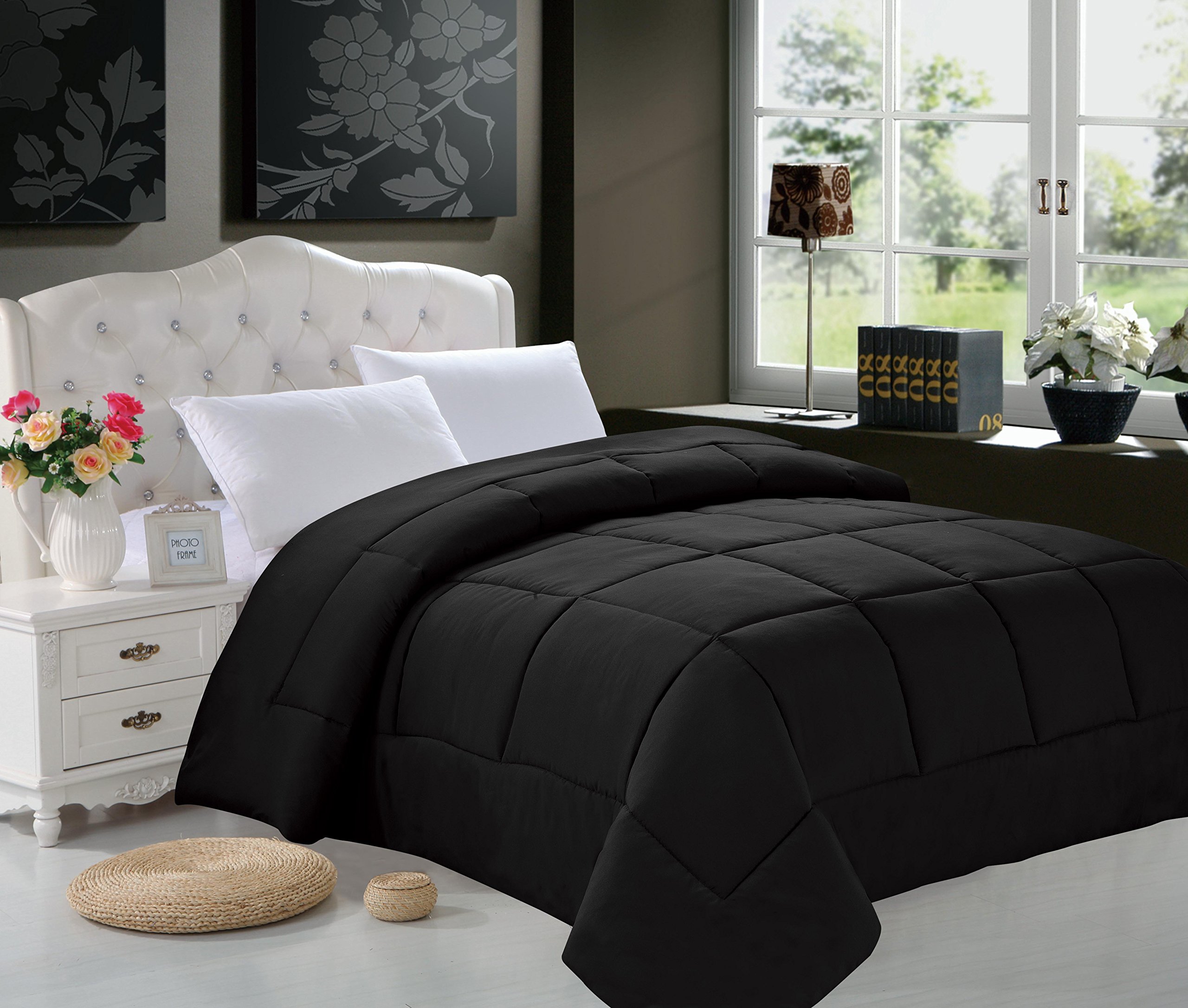 Luxury Goose Down Alternative Comforter - Double Full Size, Twin Black, Hypoallergenic & Breathable - Perfect for Bedroom, Guest Room, and Hotel Use