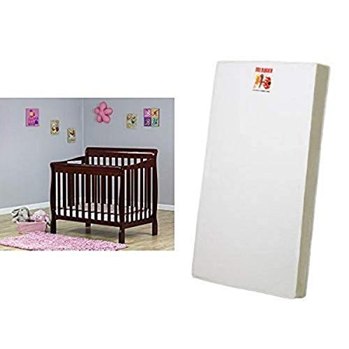 Dream On Me 3-in-1 Aden Convertible Mini Crib with Mattress - Cherry Finish & White Portable Crib Mattress - Space-Saving Nursery Solution for Small Rooms & Travel
