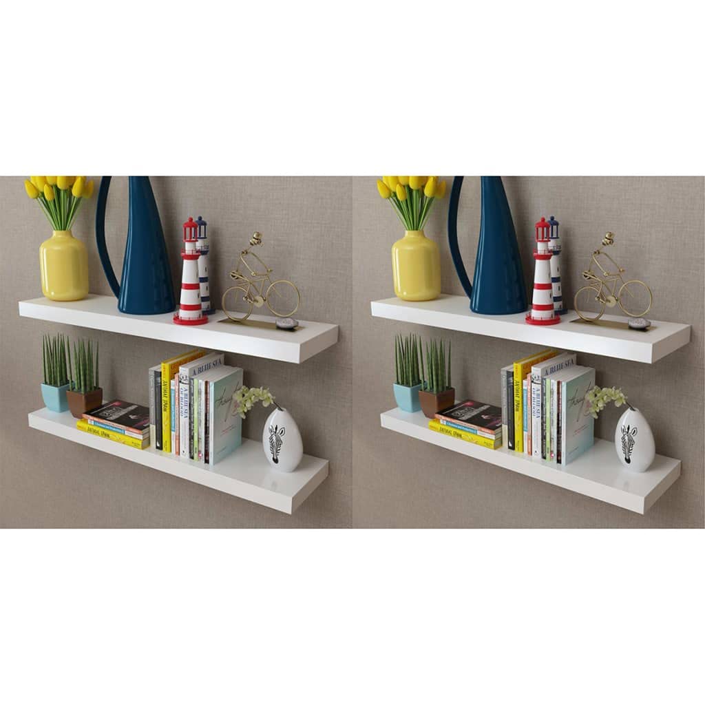 vidaXL Set of 4 White MDF Wall Shelves 31.5 Inch with Invisible Mounting System - Easy Install Floating Shelves for Books, Awards, Home Decor - Includes Screws & Wall Plugs - Perfect for Living Room, Bedroom, Office Display & Storage