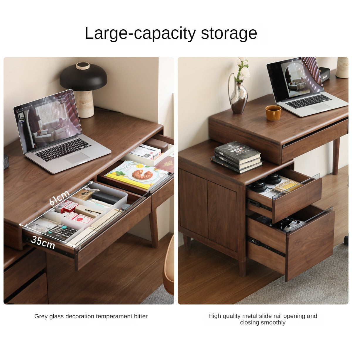 Premium Black Walnut Solid Wood Office Desk with 3 Drawers - Modern Writing & Computer Workstation for Home & Office Use