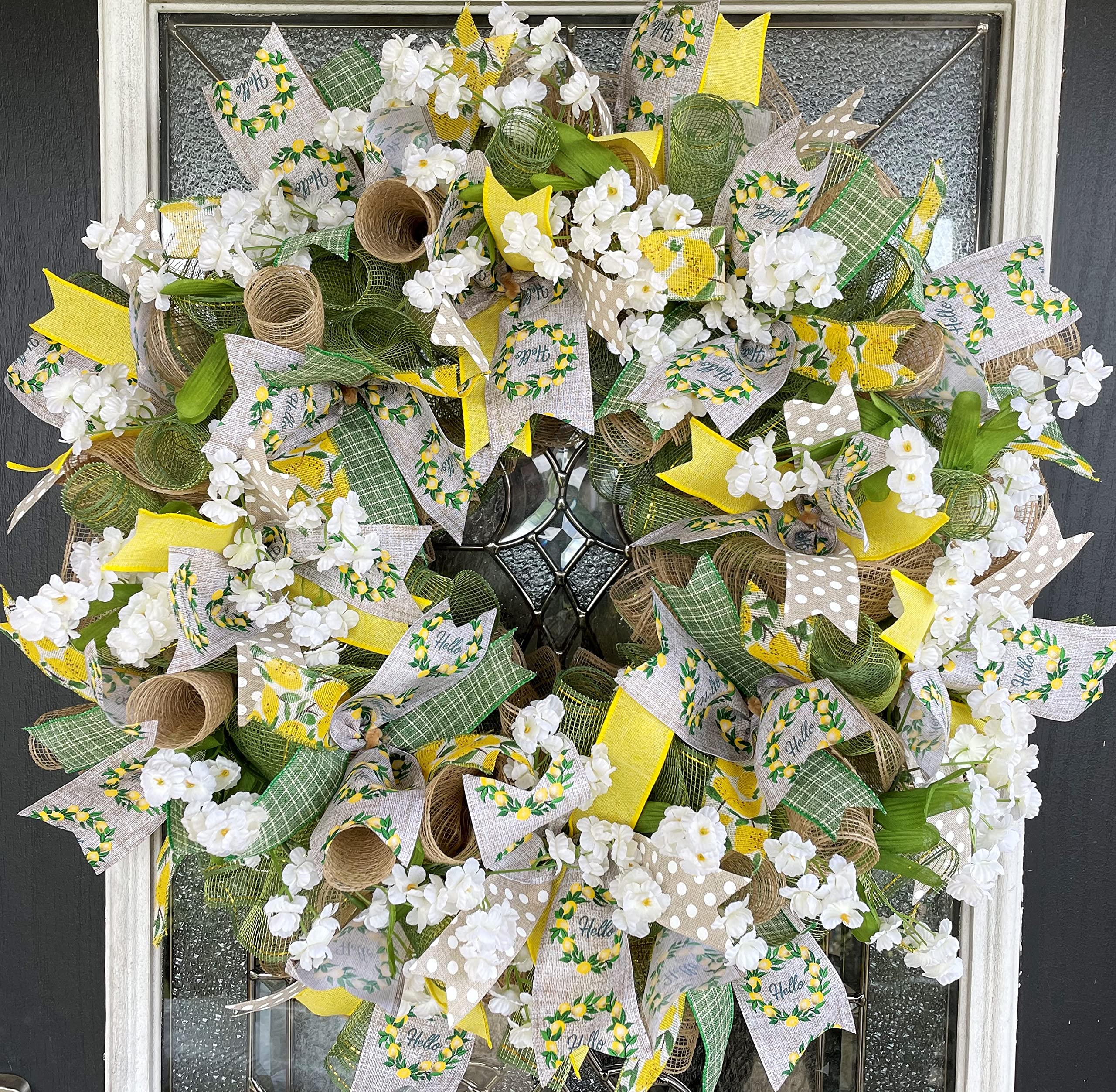 Vintage Lemon Themed Floral Farmhouse Wreath - Rustic Burlap Wedding Decor, French Country Home Decor for Front Door - Perfect for Fall, Spring & Summer Seasons | Farmhouse, Wedding & Seasonal Door Decorations