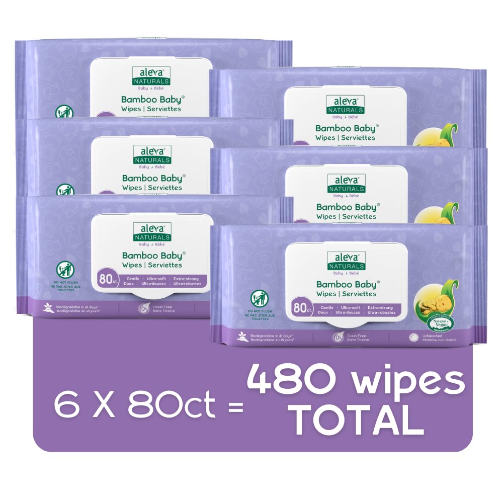 Aleva Naturals Bamboo Baby Wipes, 480 Count | Hypoallergenic & Organic Bamboo Hand and Face Wipes for Sensitive Skin | Gentle for Newborns, Travel & Diaper Changes