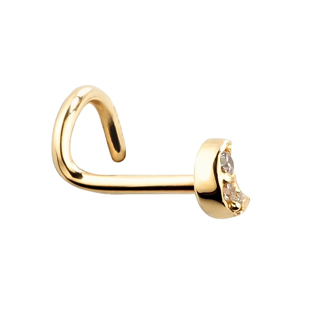 14K Gold Tiny Genuine Diamond Pave Crescent Moon Nose Ring Stud - Elegant Nose Piercing Jewelry for Women, Perfect for Everyday Wear & Special Occasions