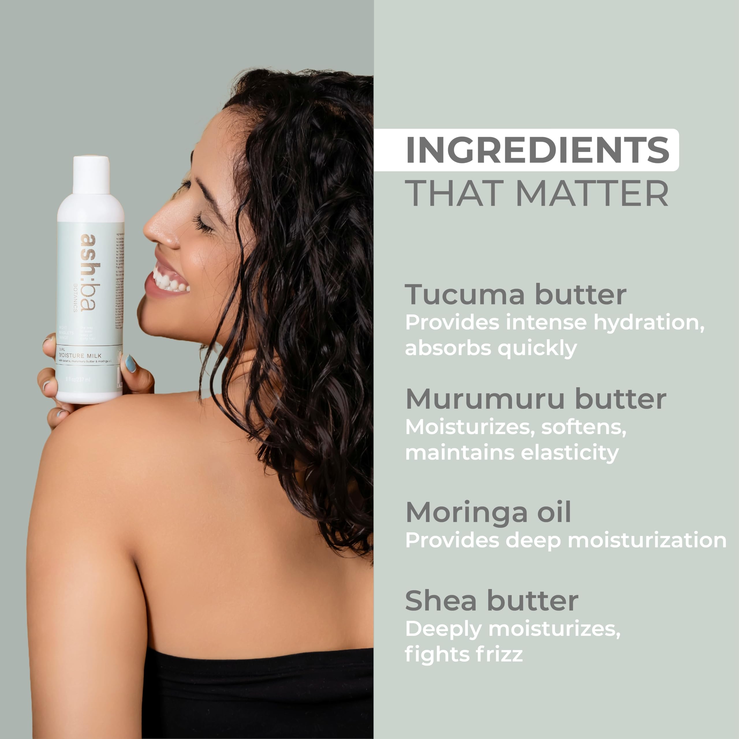 Ashba Botanics Curl Moisture Milk - Leave-In Conditioner for Dry, Frizzy, Damaged Hair with Moringa, Argan & Shea Butter | Deep Hydration, Frizz Control & Shine for Curly & Wavy Hair | Men & Women | 50ml | Perfect for Daily Hair Care & Styling