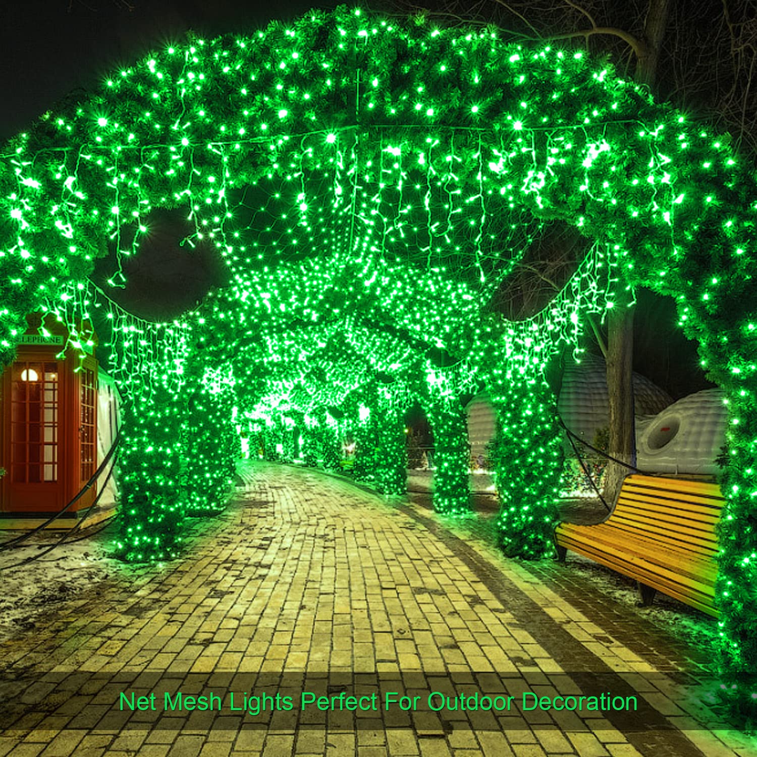 JMEXSUSS 360 LED Christmas Net Lights - 12ft x 5ft Outdoor Plug-in Bush Lights with Remote (8 Modes, Connectable Mesh) for Holiday Decor - Perfect for Christmas Trees, Patio, Garden & Patrick Day Celebrations (Transparent Wire)